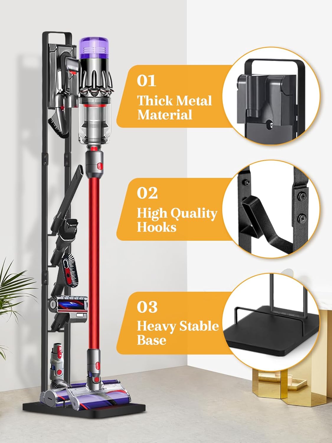 Haturi Vacuum Stand for Dyson V15 V12 V11 V10 V8 V7 V6, Metal Storage Holder for Cordless Vacuum & Accessories, Compatible with DC30 DC31 DC34 DC35 DC58 DC59 DC62 DC74, Black