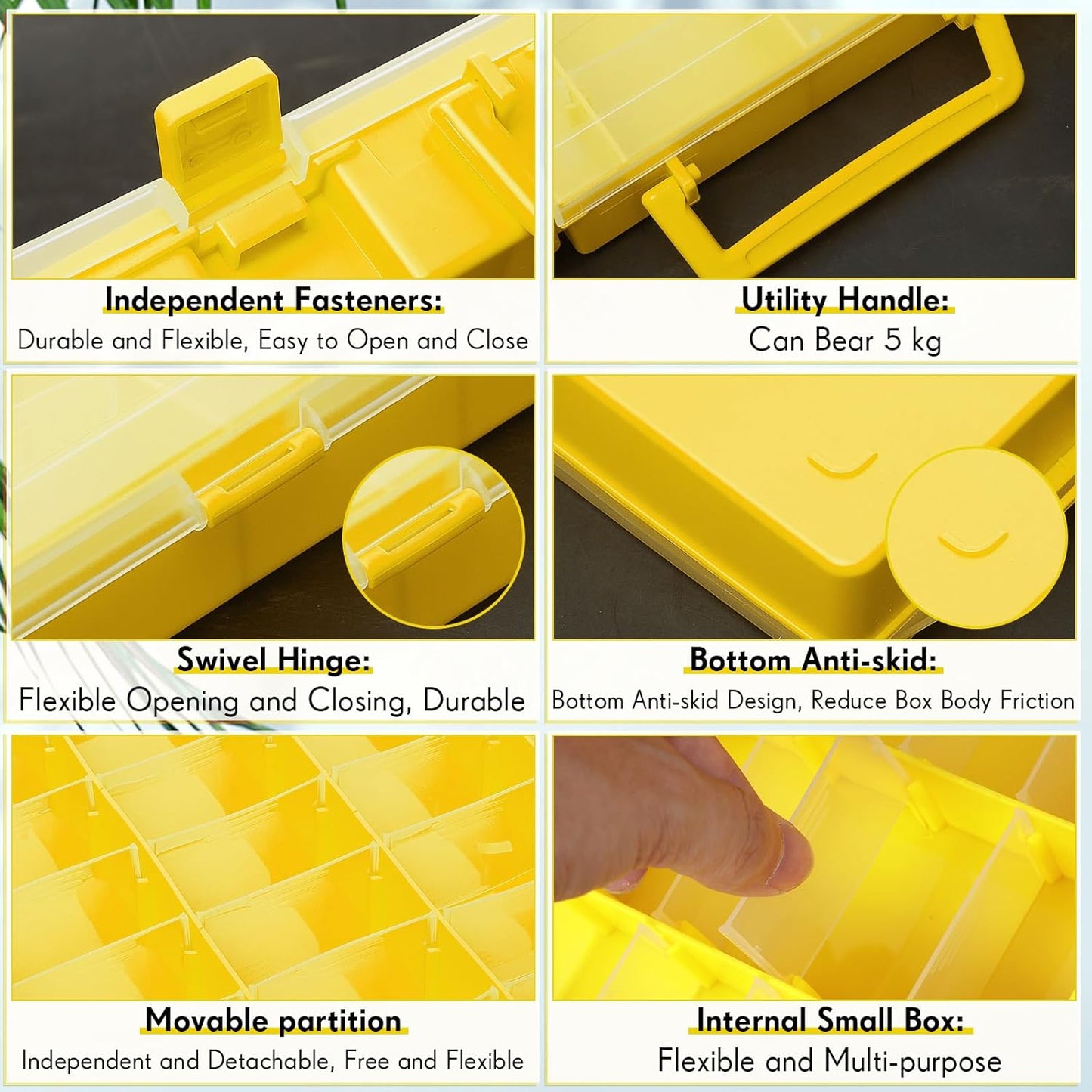 Juexica 2 Pcs Large 48 Grids Plastic Storage Bead Organizer Box, Tackle Box, Compartment Organizer Container with Adjustable Dividers for Jewelry Art Crafts Toys Screw Small Parts(Yellow)