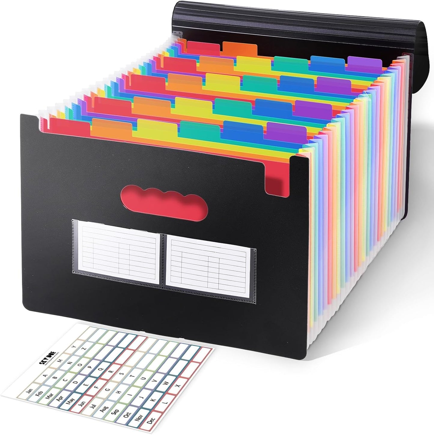 SKYDUE Accordion File Organizer with 26 Pockets & Label Stickers, Expanding File Folders Fit for A4 & Letter Size Paper, Multi-Functional Document Organizer for Home & Office File Management