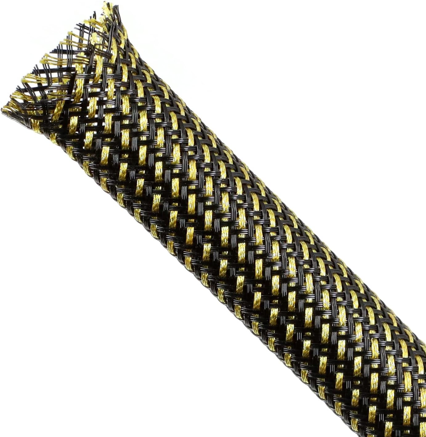 Braided Cable Sleeving, PET Expandable Braided Cable Sleeve, Flexible Mesh Sleeving Cord Management for Audio Video and Other Home Device, Cord Protector from Pets (Black Gold, 1/8" x 25ft)