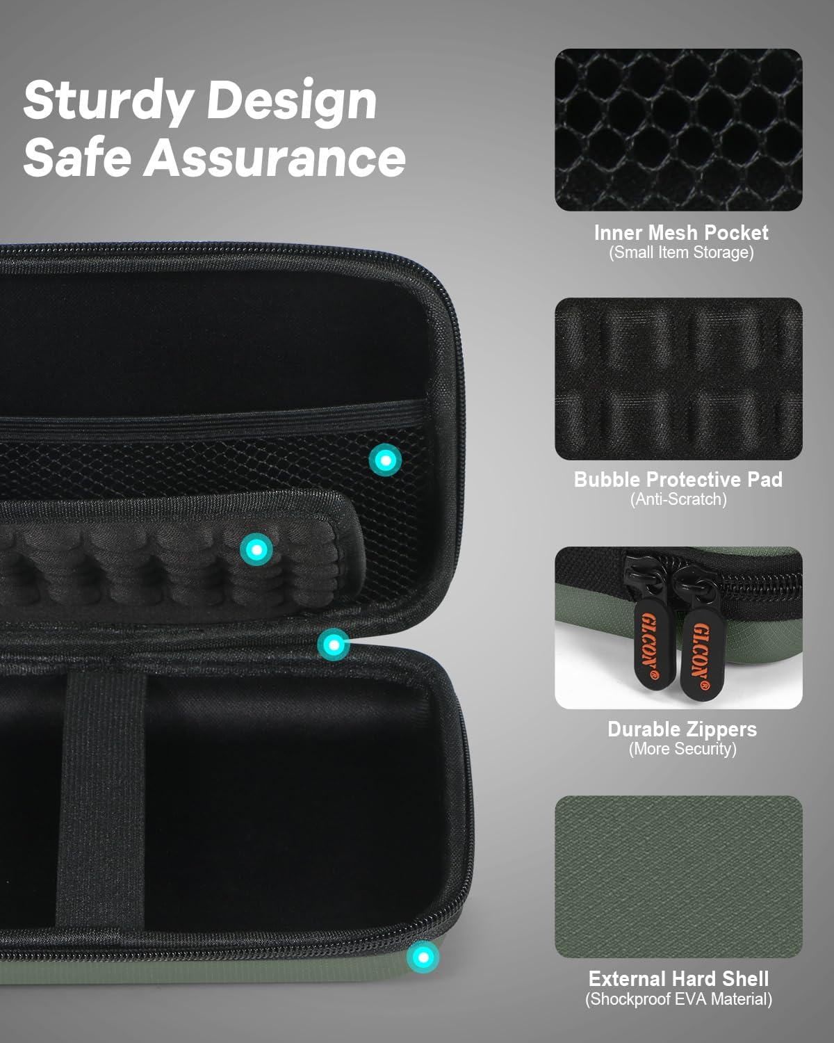 GLCON Large Classic Army-Green Case - Hard Shell Electronic Organizer Travel Carrying Case - Shockproof Electronic Accessories Storage Pouch Bag for Game Drive, Hard Disk, Power Bank, Charger