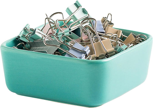 Ceramic Paper Clip Holder for Desk Cute Binder Holder Paperclip Holders for Office Paper Clips Dispenser Organizer desk décor (blue)