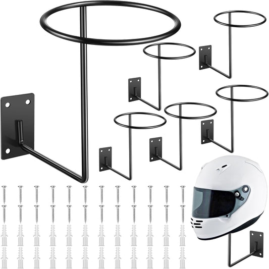 6 Pack Helmet Hanger Wall Mount Motorcycle Helmet Rack Metal Ball Holder for Basketball Volleyball Football Multifunctional Display Hook Stand for Cap Hat Wig Riding Jacket Coat
