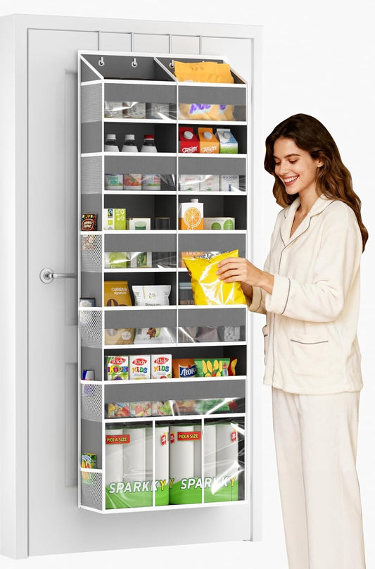 Over The Door Organizer 6-Tier Hanging Storage - Door Hanger Organizer with 10 Pockets & 12 Mesh Side Bags, 80lb Heavy Duty Back of Door Storage for Closet Bathroom Pantry Nursery Laundry