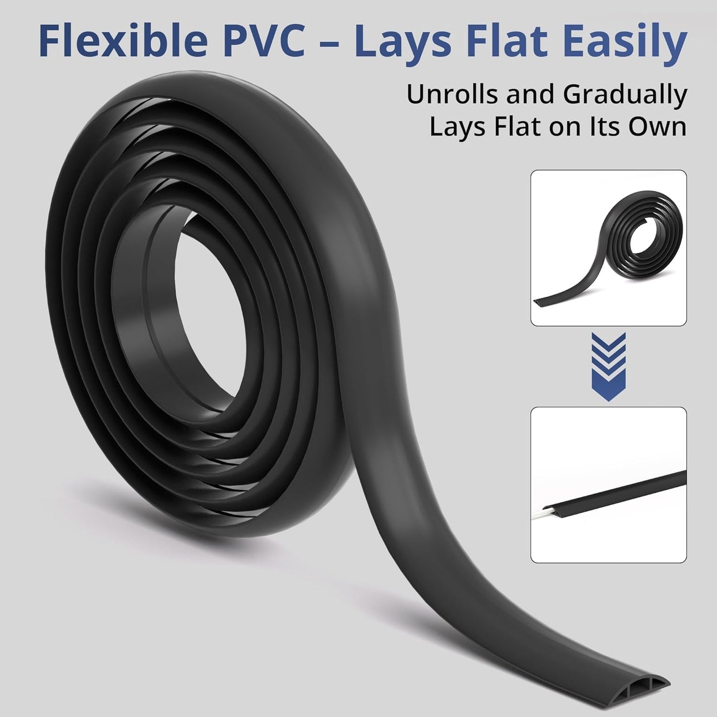 ZhiYo 5.6ft Cord Covers for Wires on Floor, Cord Hider Floor Hide Extension Cords, Soft PVC Cable Cover Cable Protector, Wire Cavity W0.62in H0.31in, Black