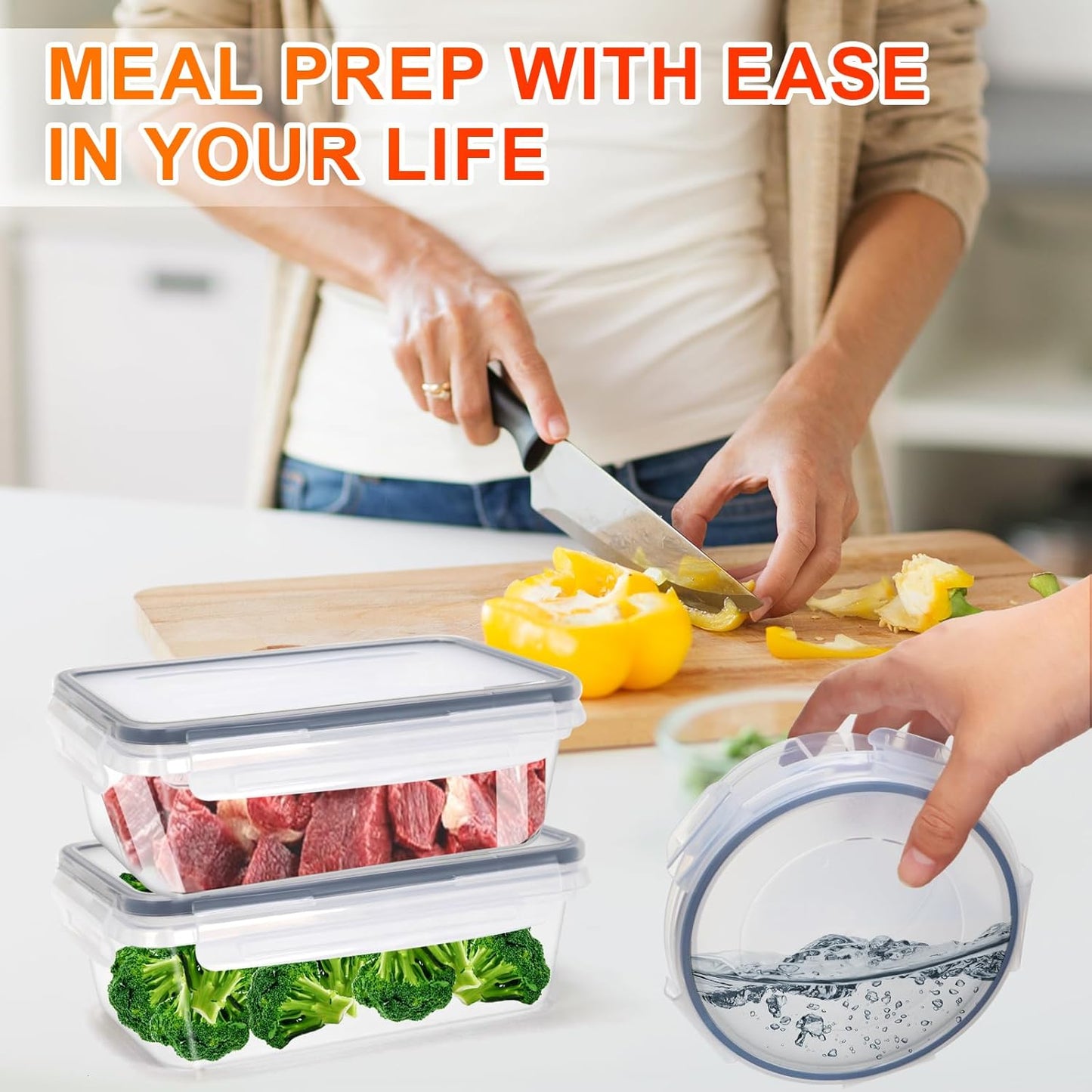 24Piece Food Storage Container with Lids (12 Containers + 12 Lids)，plastic sealed food storage box，Suitable for the storage and organization of food in the kitchen，BPA Free Storage Containers