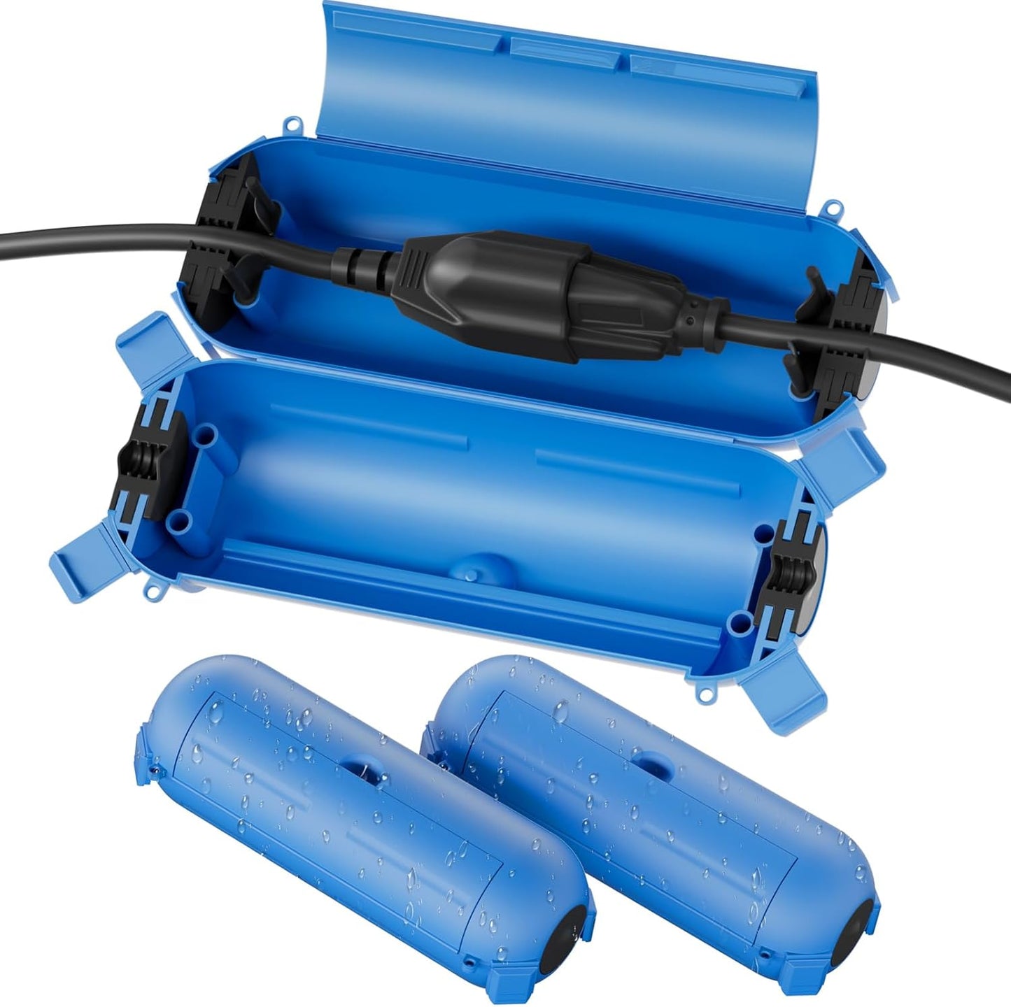 Flemoon [3 Pack] Outdoor Extension Cord Cover, IPX4 Waterproof Box and Safety Housing Case, Ideal to Protect Outdoor Plugs, Electrical Connections, Holiday Decoration Lights, Size Small, Blue
