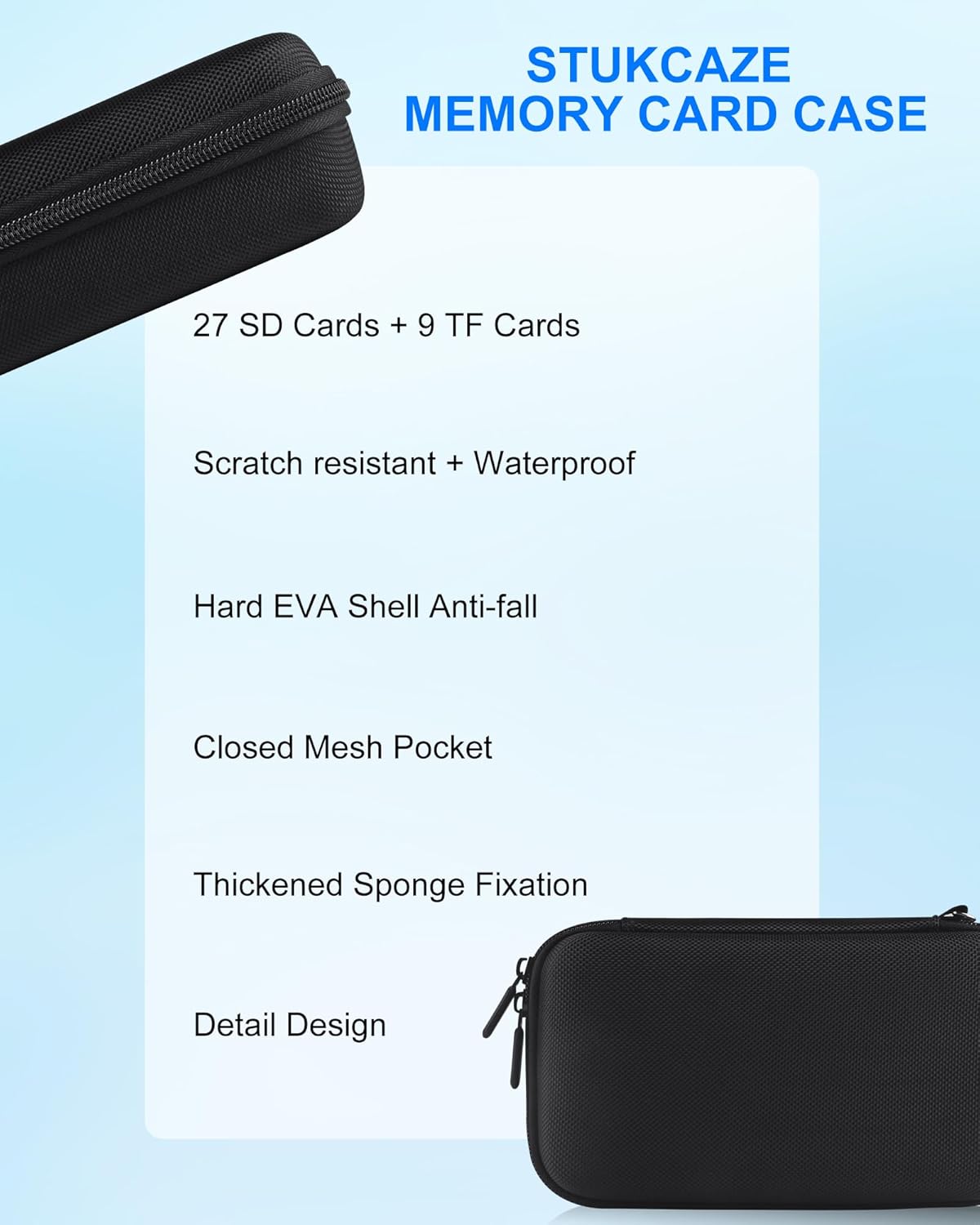 Memory Card Case - Water-Resistant & Anti-Shock 36 Slot Holder, 27 Micro SD & 9 SD/SDHC/SDXC Cards Organizer for Camera