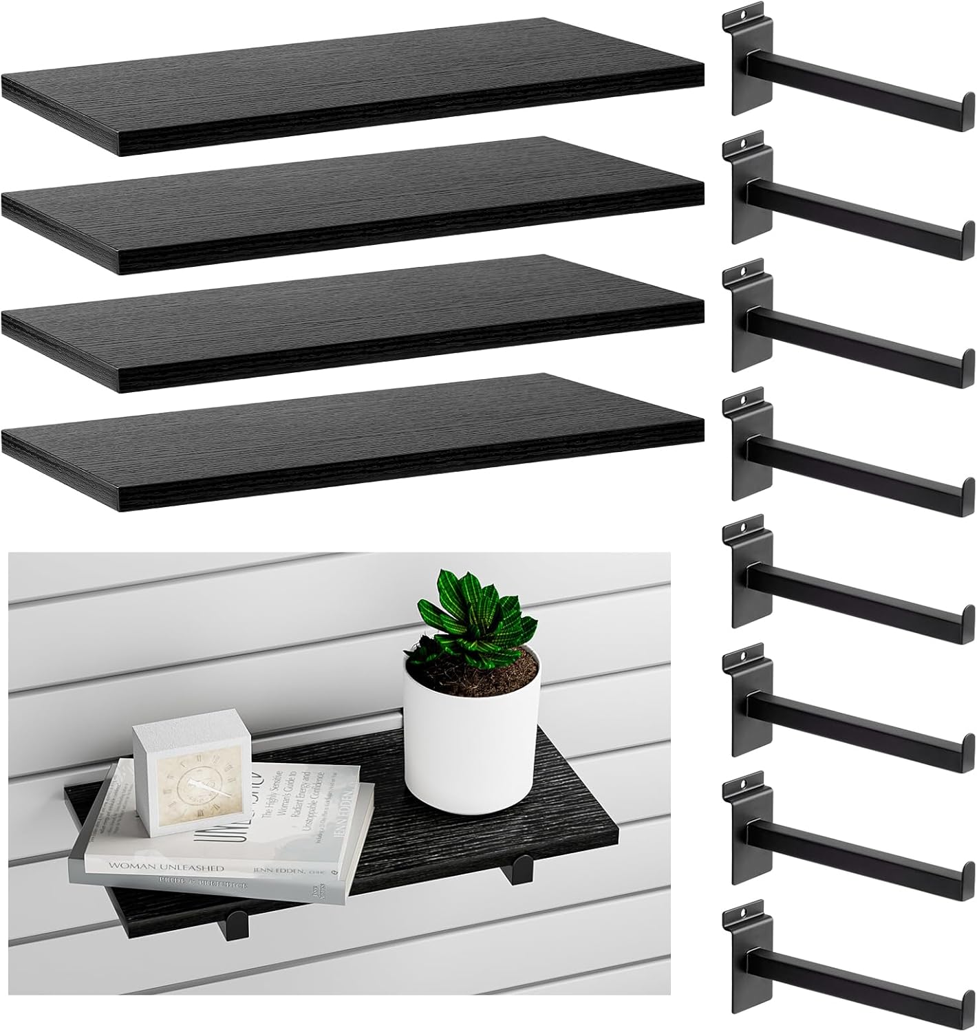 Wood Slatwall Shelves, Slat Wall Shelf Slatwall Acccessory for Garage, Home Improvement, Retail Display (4, 16''x8'')