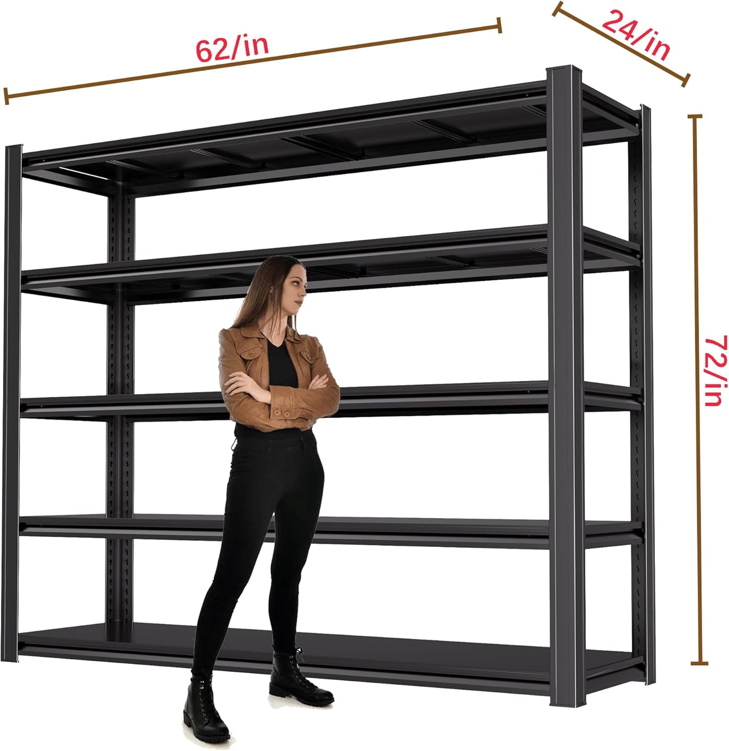 72“H Garage Shelving Heavy Duty Storage Shelves 3500 LBS Adjustable Metal Shelving Uints and Storage for Garage,Warehouse,School,Commercial,Business, 62 "W x 24 "D x 72 "H (5T 72*62*24)