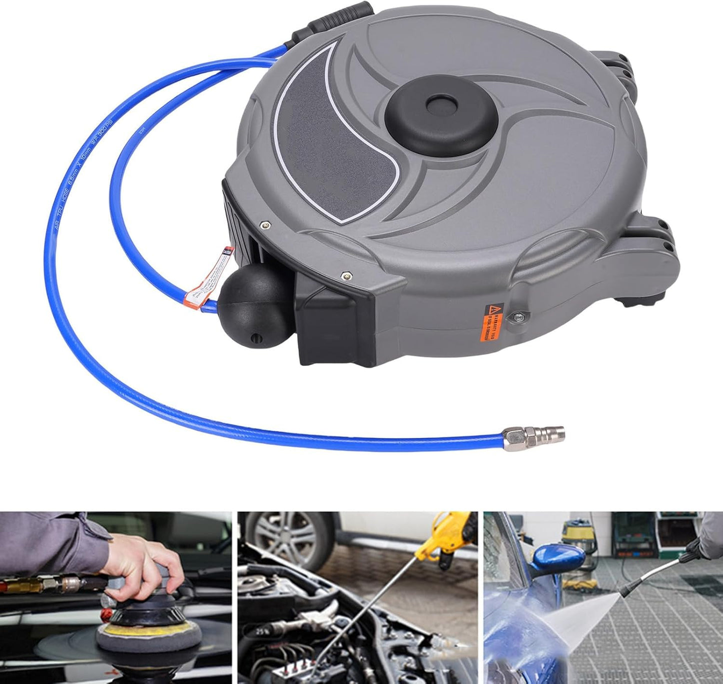 YWBL-WH Retractable Air Hose Reel Automatic Retractable Hose Reel 10m 33.1LB with Portable Handle for Workshop Garage Home Studio