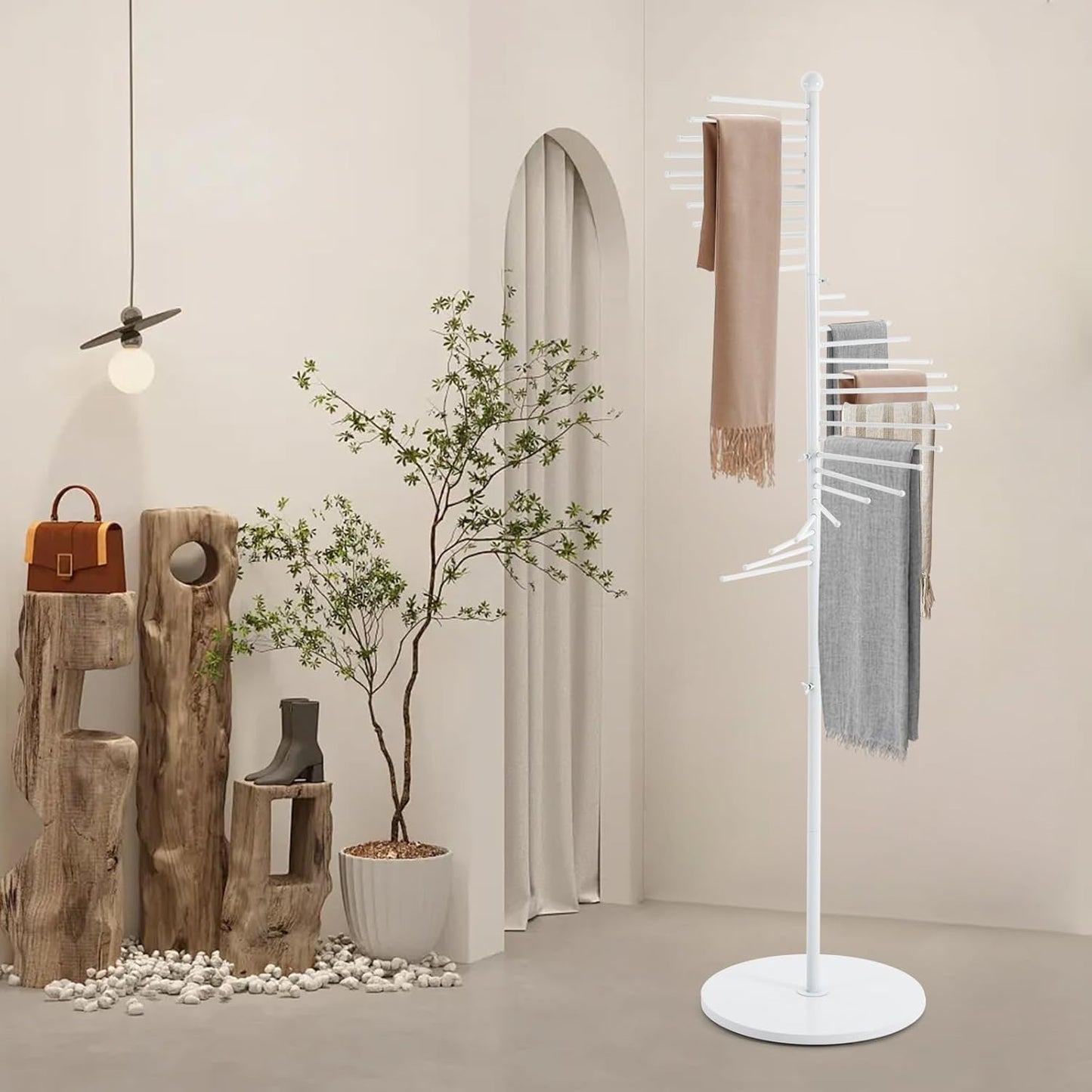 Scarf Display Stand 67" Spiral Scarf Holder Scarf Organizer Hijab Organizer Stand Scarf Hangers for Closet Clothing Store, Scarf Rack (White)