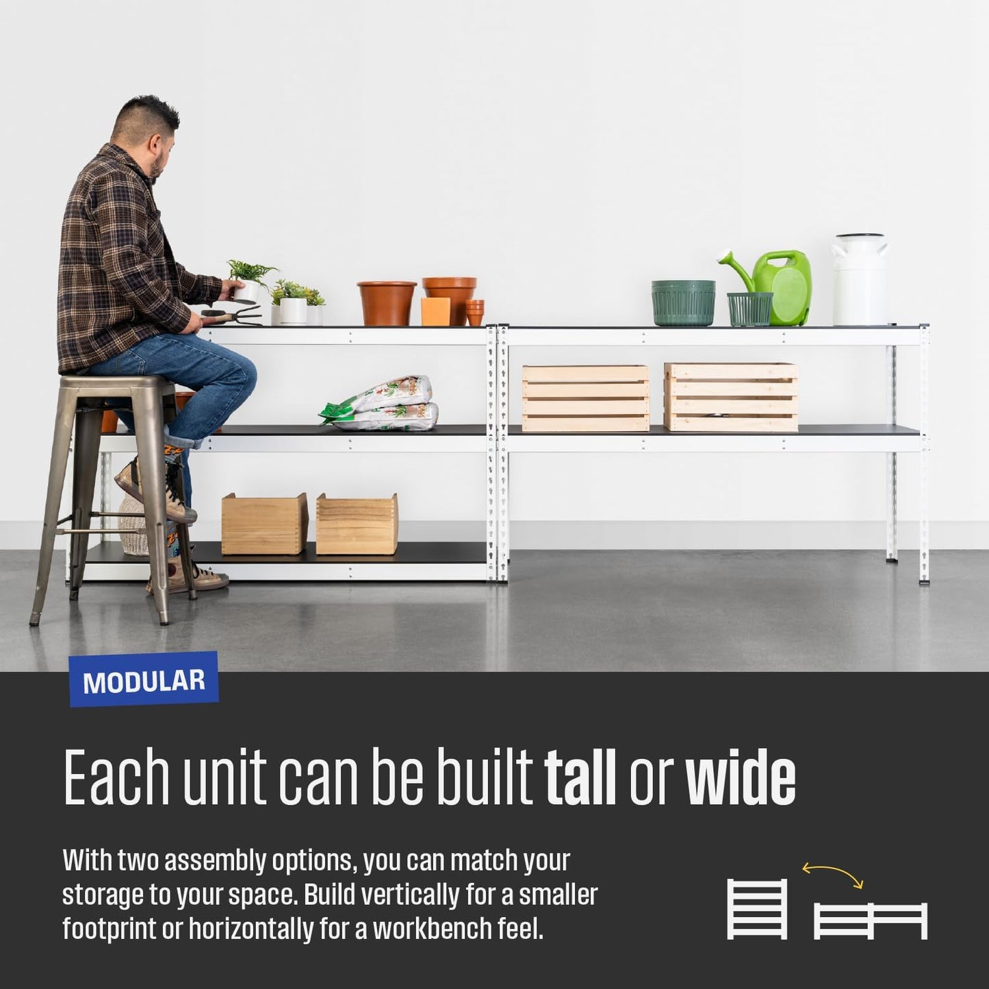 SafeRacks Modular Garage Shelving - 5 Tier Storage Shelves, Tall Metal Rack Shelves for Storage, Heavy Duty Steel Shelf Organizer for Garage, Or Kitchen Pantry (White, 18 x 36 x 72)