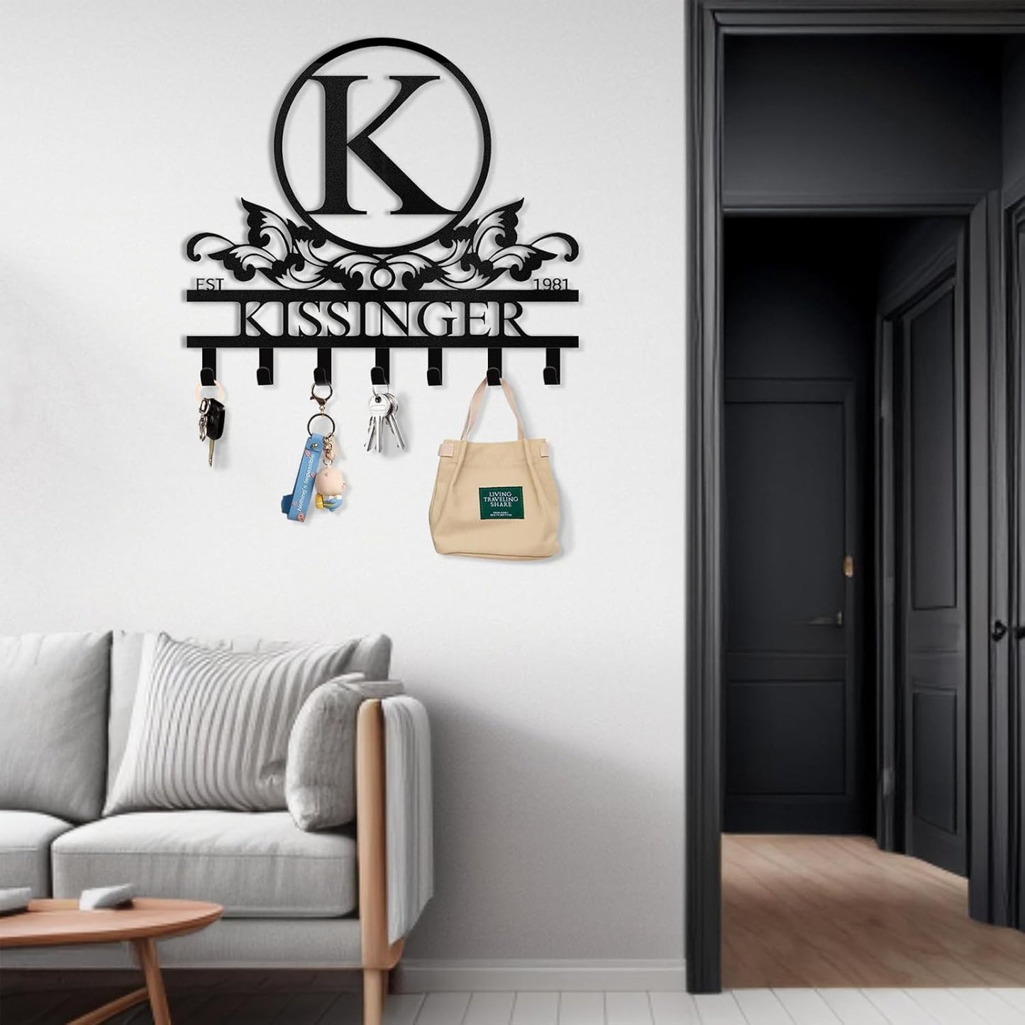 Personalized Key Holder Wall Mount - Custom Family Name Key Holder for Wall, Metal Key Rack Hook Organizer, Coat Rack, Key Hanger Wall Decor for Kitchen, Entryway, Hallway, Bedroom