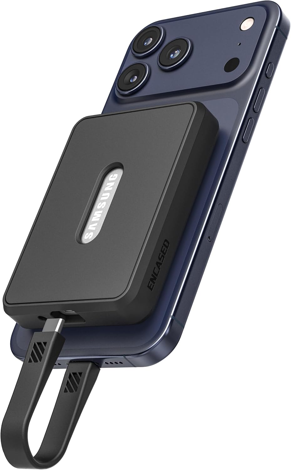 Encased Magnetic Case for Samsung T7 Portable SSD (Fits 1TB/2TB/4TB Capacity) with High Speed (10Gbps) Data Transfer Cable - Compatible with MagSafe (Black)