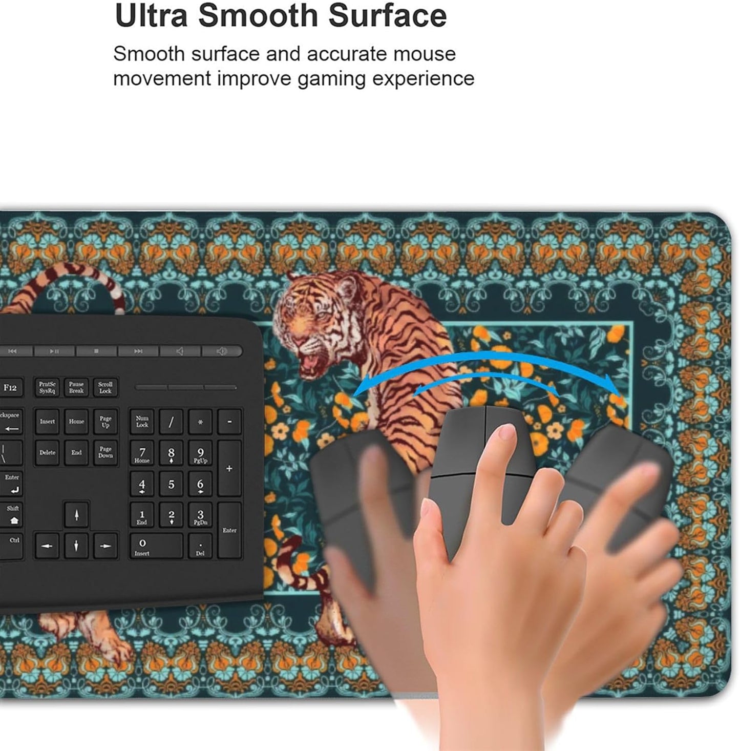 Vintage Floral Tiger Large Mouse Pad, Vintage Aesthetic Gaming Desk Mat, XXL Keyboard Desk Pad Mat for Desktop, 35.4"x15.7" Non-Slip Base Big Mousepad with Stitched Edges
