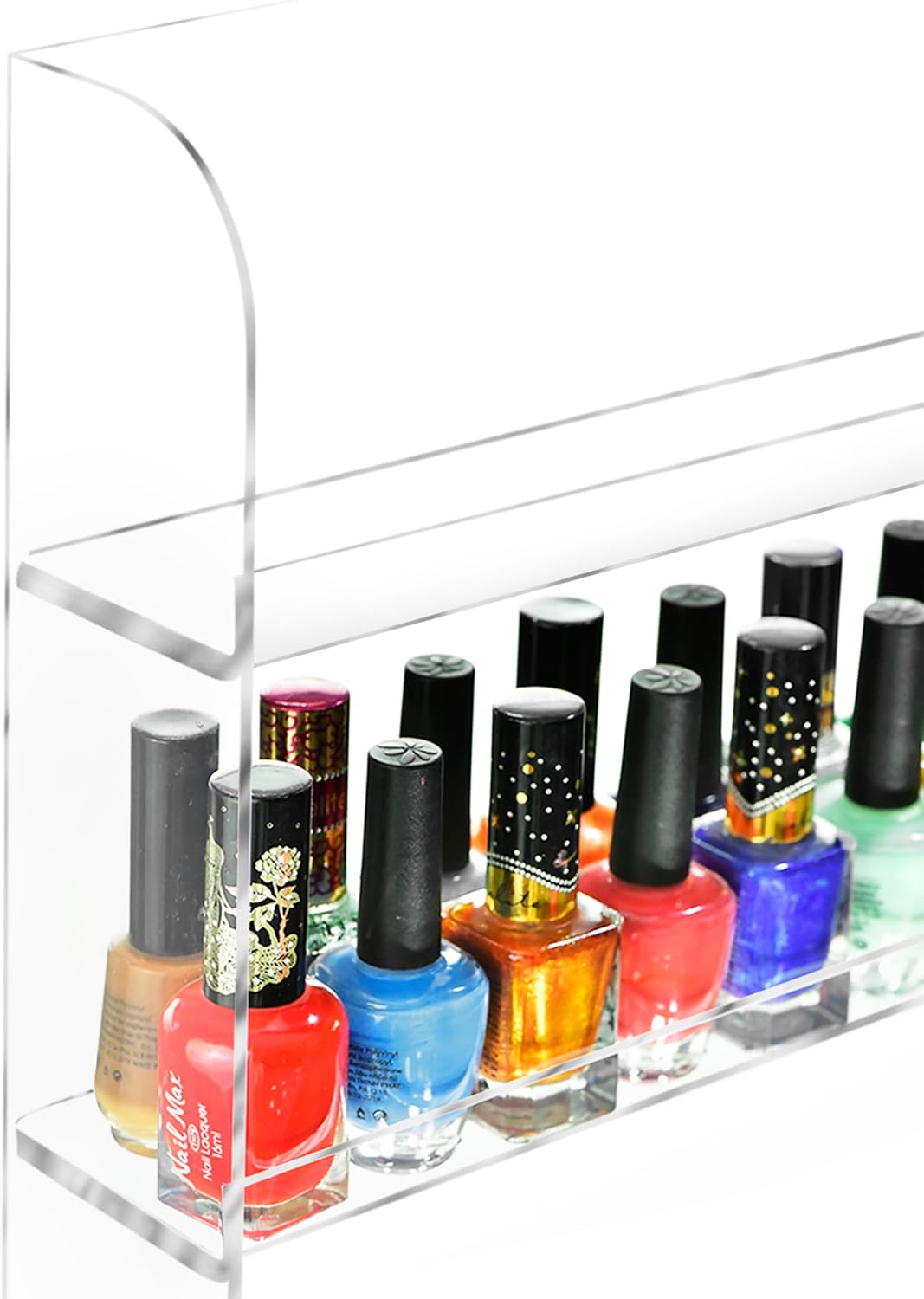 AMT 6 Tier Acrylic Nail Polish Racks for the Wall, Holds up to 180 Bottles, CLEAR Nail Polish Display, Essential Oils Organizer. Plus a Microfiber Cloth for Cleaning Purposes