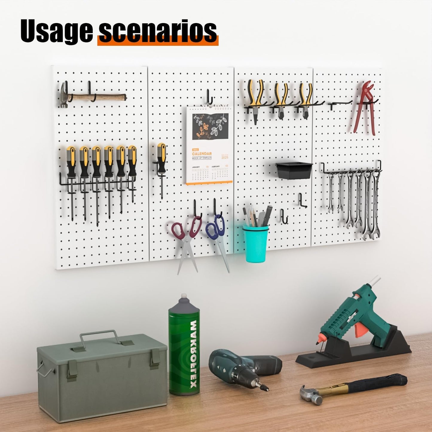 4 PCS - 12" W x 24" H x 0.78" D Metal Pegboard Wall Organizer, Compatible with All 1/8" and 1/4" Hooks, Suitable for Wall Home, Garage Tool Storage, Office Organization, Craft Room, Kitchen