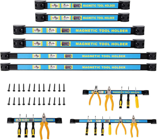 6-Pack Heavy Duty Magnetic Tool Bar Set – 2×12", 2×18", 2×24" Magnetic Tool Holder Strips with Mounting Screws, Expandable Magnetic Organizer Rack for Workshop, Garage, or Workbench