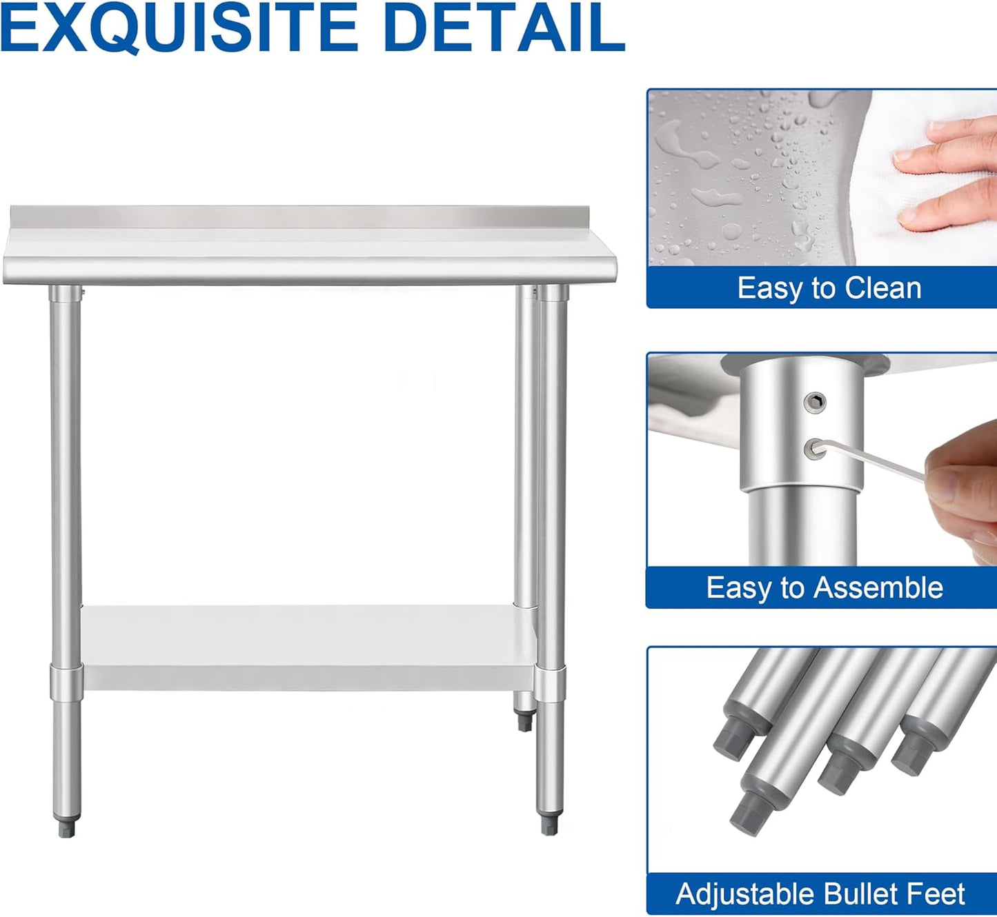 HARDURA Stainless Steel Commercial Work Table Prep Work Metal Table 14×36 Inches with Undershelf and 2" Backsplash Heavy Duty NSF 430 for Kitchen Food Prep