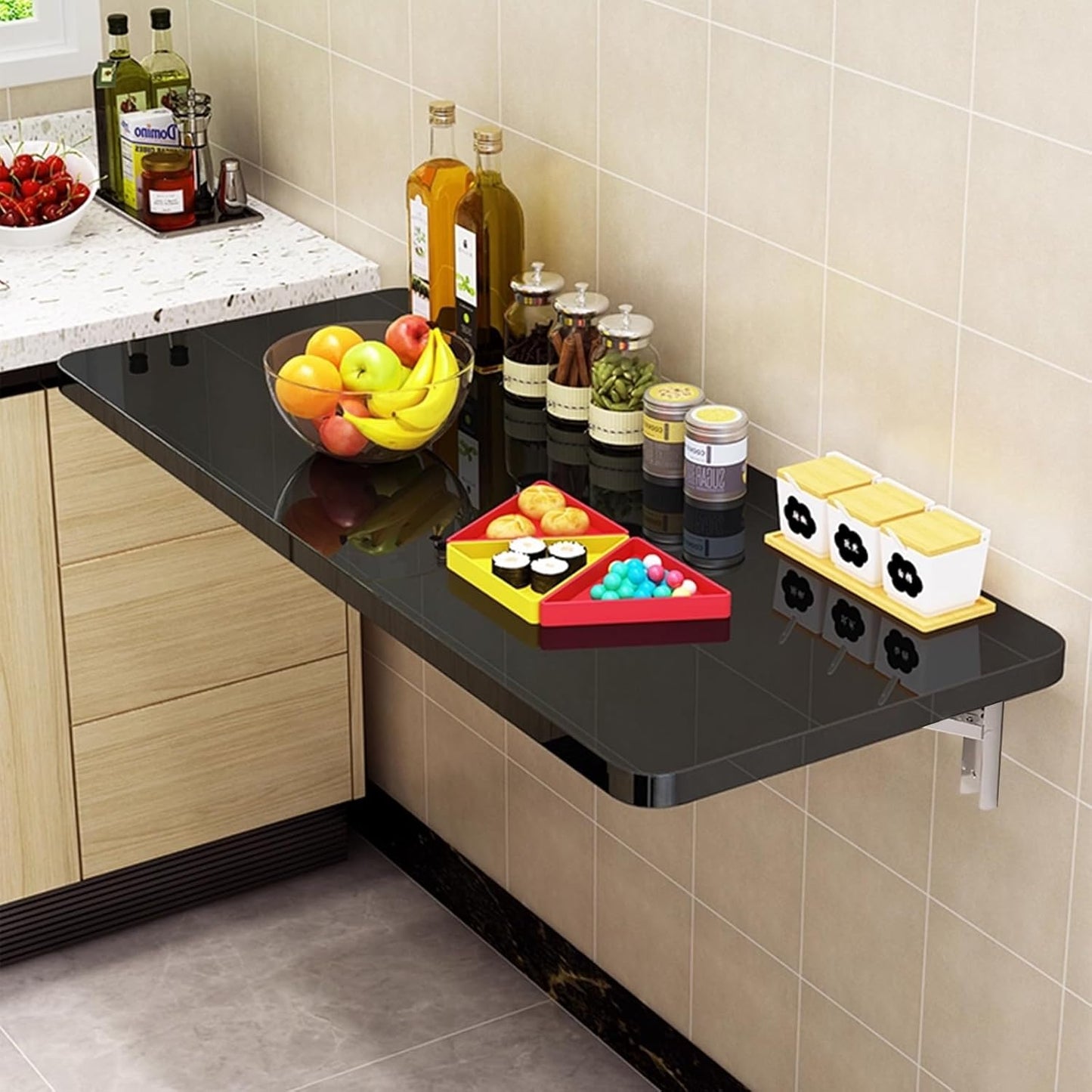 Wall Mounted Folding Wood Table, Folding Table with Heavy Duty Metal for Laundry Collapsible Shelf Brackets, Wall Mounted Desk Fold Down for Small Spaces Black 120 * 50cm/47.2”*19.7”
