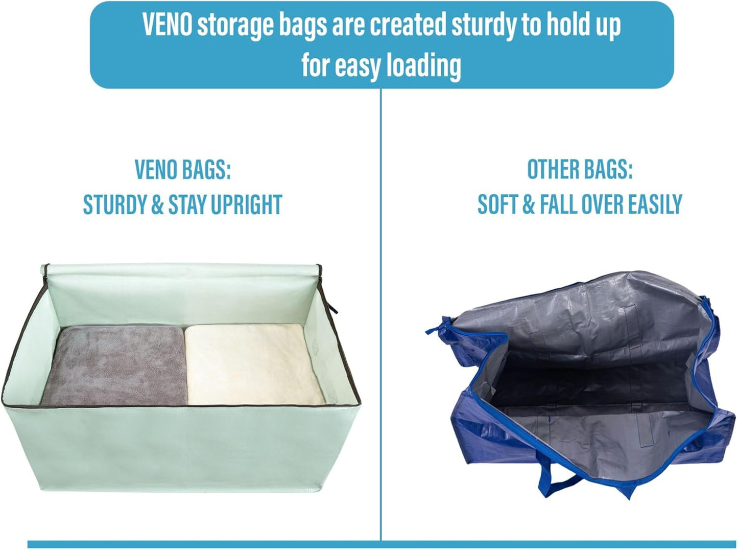 VENO 8 Pack Moving Bags and Large Christmas Decoration Storage Bins with lids. Alternative to Moving Boxes, Packing Supplies for College. Heavy Duty Totes (Shiny Light Green, 8 Pack)