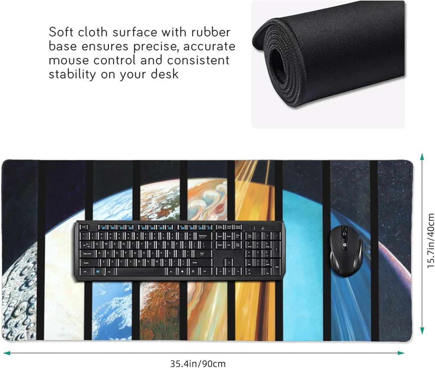 Cosmic Planet Large Mouse Pad, Vintage Aesthetic Gaming Desk Mat, XXL Keyboard Desk Pad Mat for Desktop, 35.4"x15.7" Non-Slip Base Big Mousepad with Stitched Edges