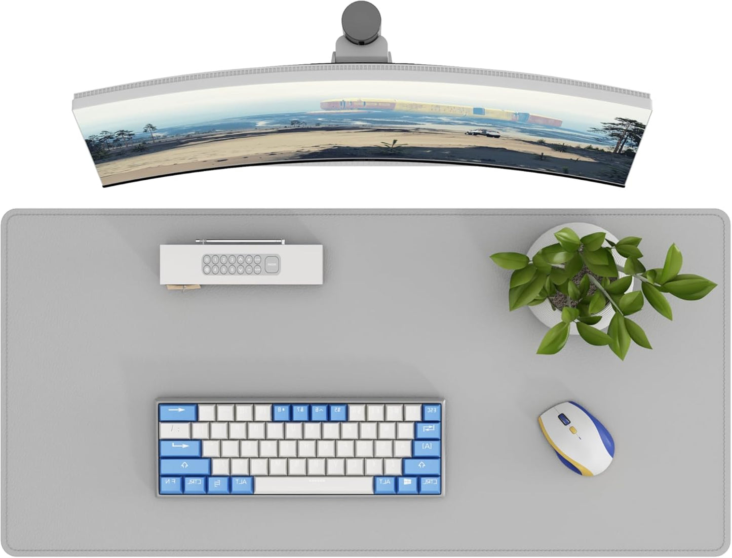 DAWNTREES Desk Mat Protector,PU Leather Desk Pad,Non Slip, Large Mouse Pad and Keyboard Mat, Waterproof Writing Pad for Office and Home (Light Gray,35.5''x16.9'')