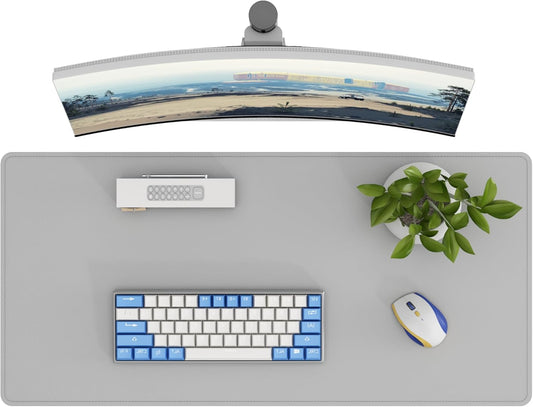 DAWNTREES Desk Mat Protector,PU Leather Desk Pad,Non Slip, Large Mouse Pad and Keyboard Mat, Waterproof Writing Pad for Office and Home (Light Gray)