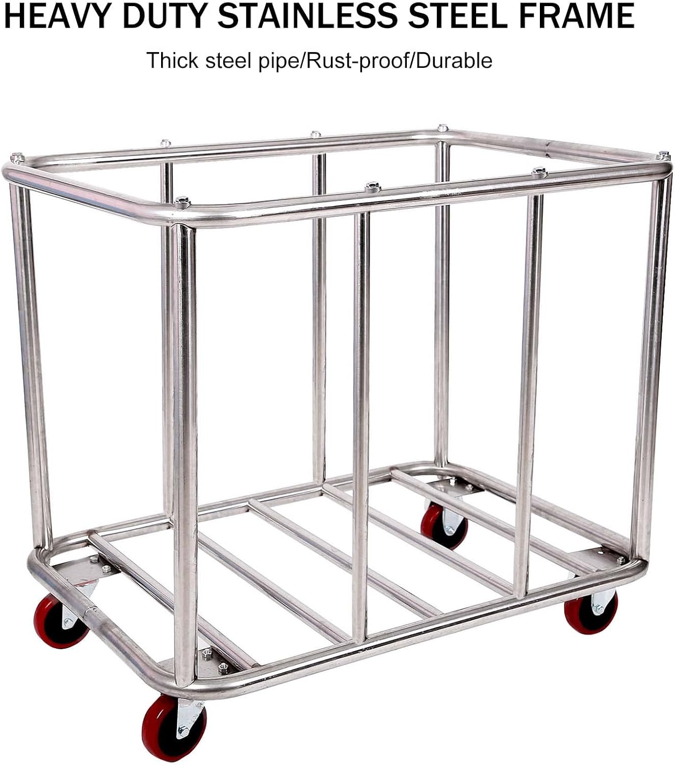 12 Bushels Laundry Cart Commercial/Home,Heavy Duty Large Stainless Steel Rolling Laundry Basket with Wheels，for Laundry Organizer and Storage,260LBS Load (12 Bushels - Blue - 8 Tubes)