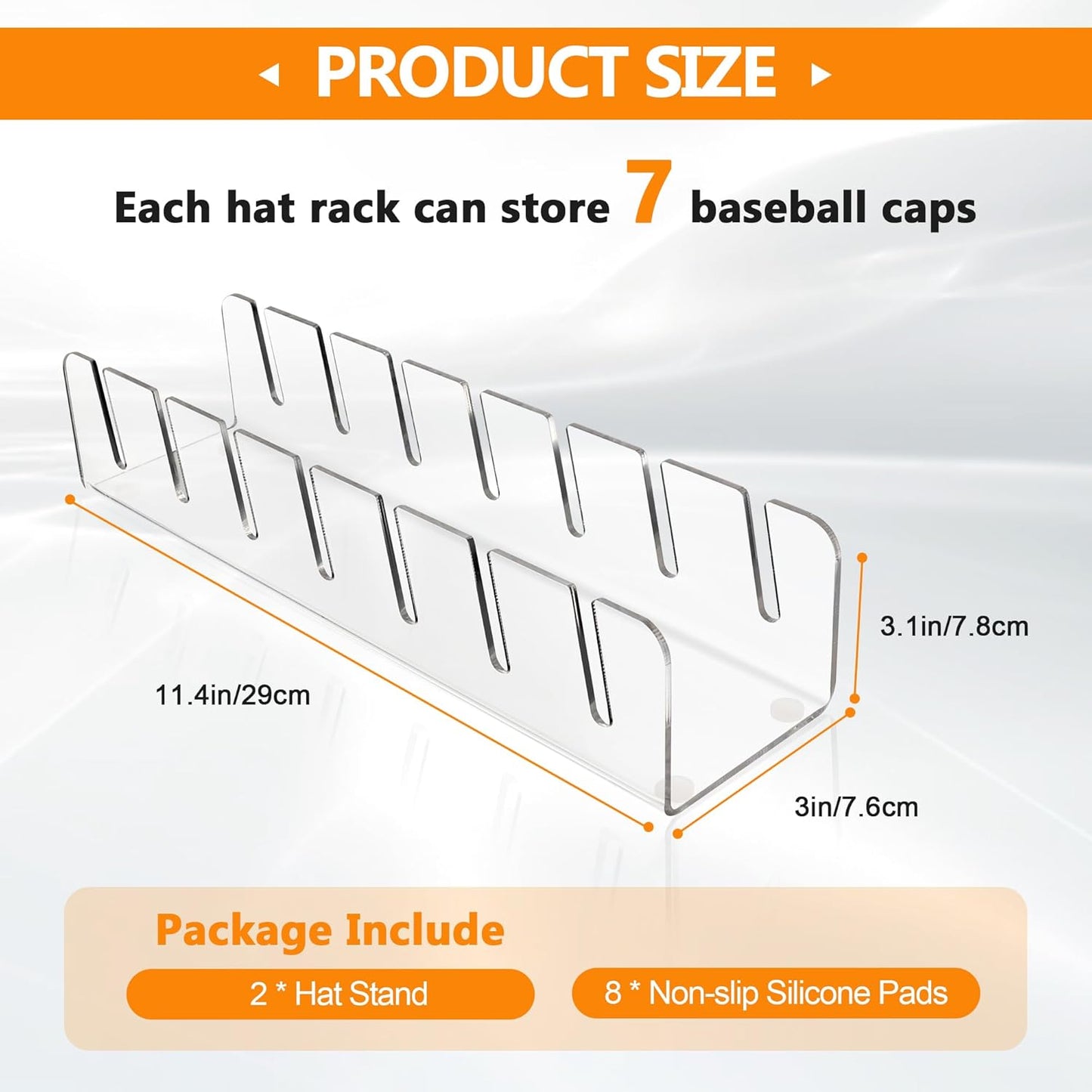 Hat Stand for Baseball Caps Display Hat Holder Organizer，No Install Rack Acrylic Hat Storage for 14 Baseball Caps、Closet Cowboy （2 Pack ）