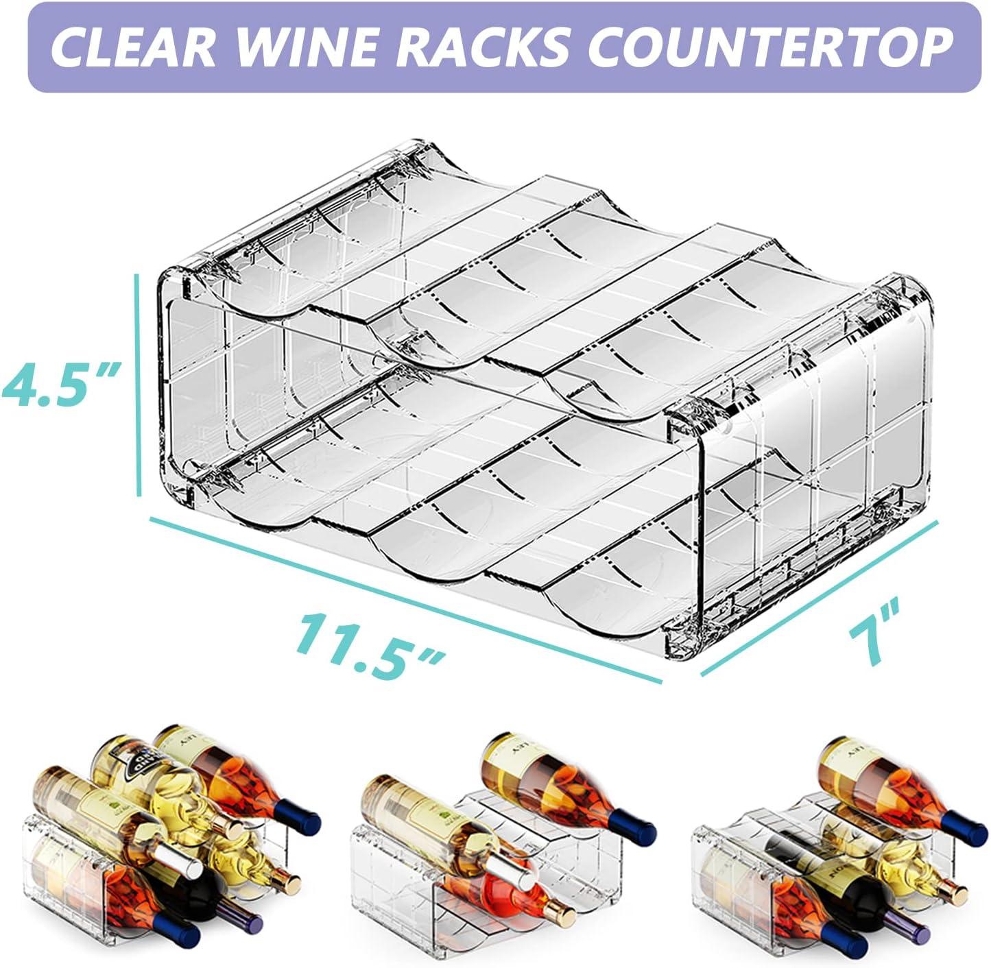BOPai Clear Wine Racks for Refrigerator, Water Bottle Organizer, 6 Bottles