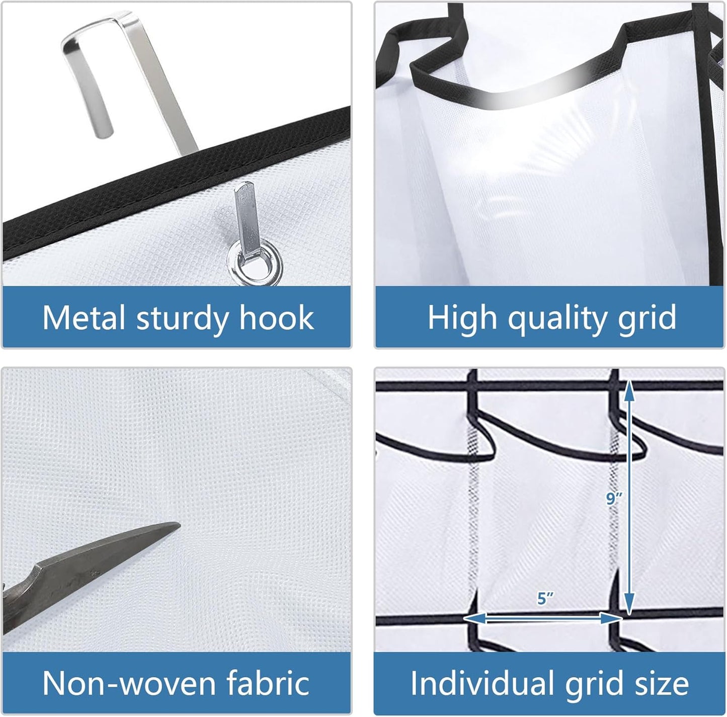 Over the Door Shoe Organizer, Hanging Shoe Organizer with 28 Mesh Large Pockets Door Shoe Rack Organizer, Space Saving Hanging Storage Holder, Hangs on Closets for Shoes, Accessories, White