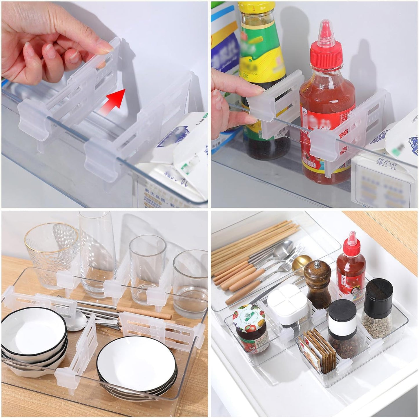 12PCS Adjustable Fridge Side Door Divider Kitchen Fridge Shelves Polypropylene Sorting Divider for Sorting Drawer and Storage Box