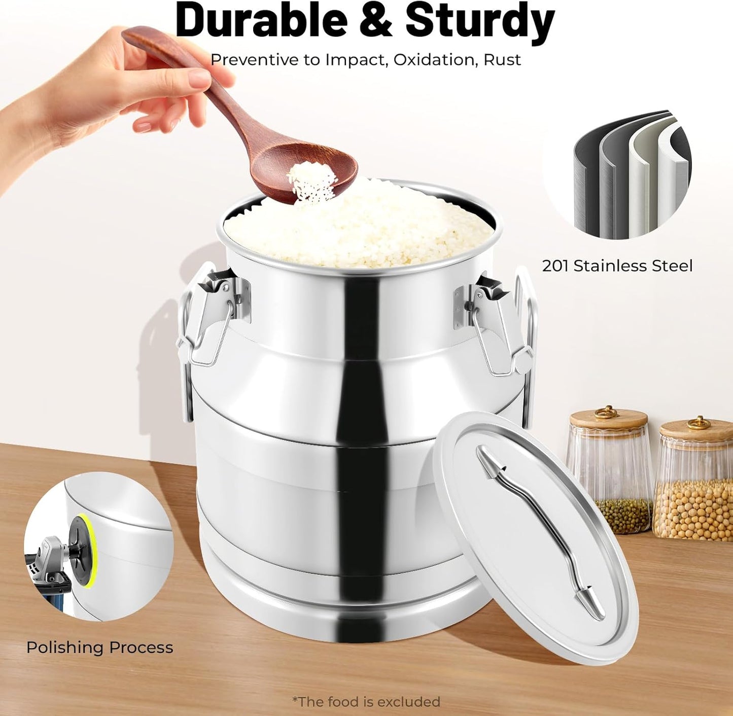 20L/5.3Gallon Stainless Steel Milk Can Wine Pail Bucket Water Jug Liquid Storage Pail w/Lid Commercial Fermentation Barrel Heavy Duty Liquid Storage Kitchen Rice Cereal Grain Coffee Bean Container