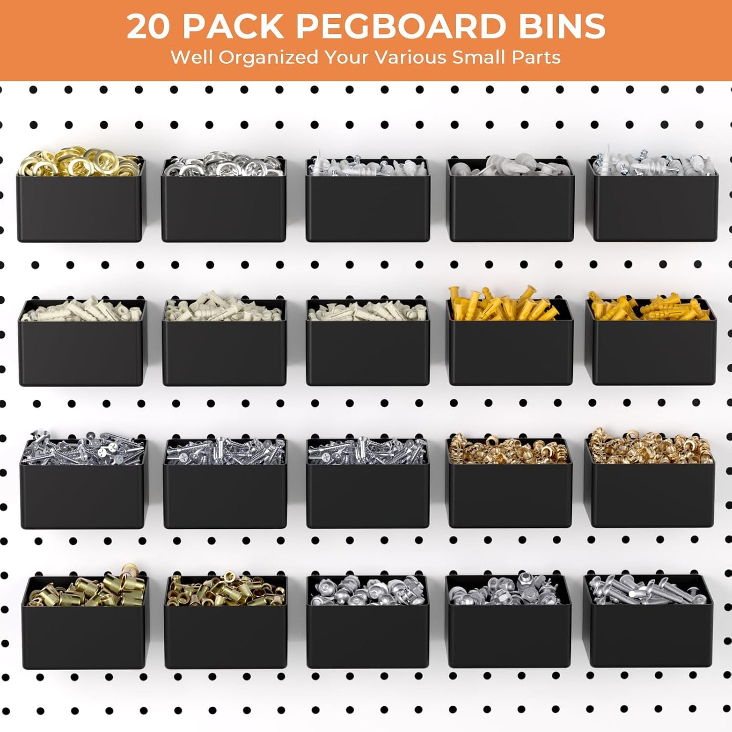 INCLY 320PCS Pegboard Accessories Organizer Kit, Peg Board Hooks Assortment with 20PCS Bins for Organizing Various Tools, Fit 1/8 or 1/4 inch Pegboard for Hanging Storage, Garage Wall Attachments
