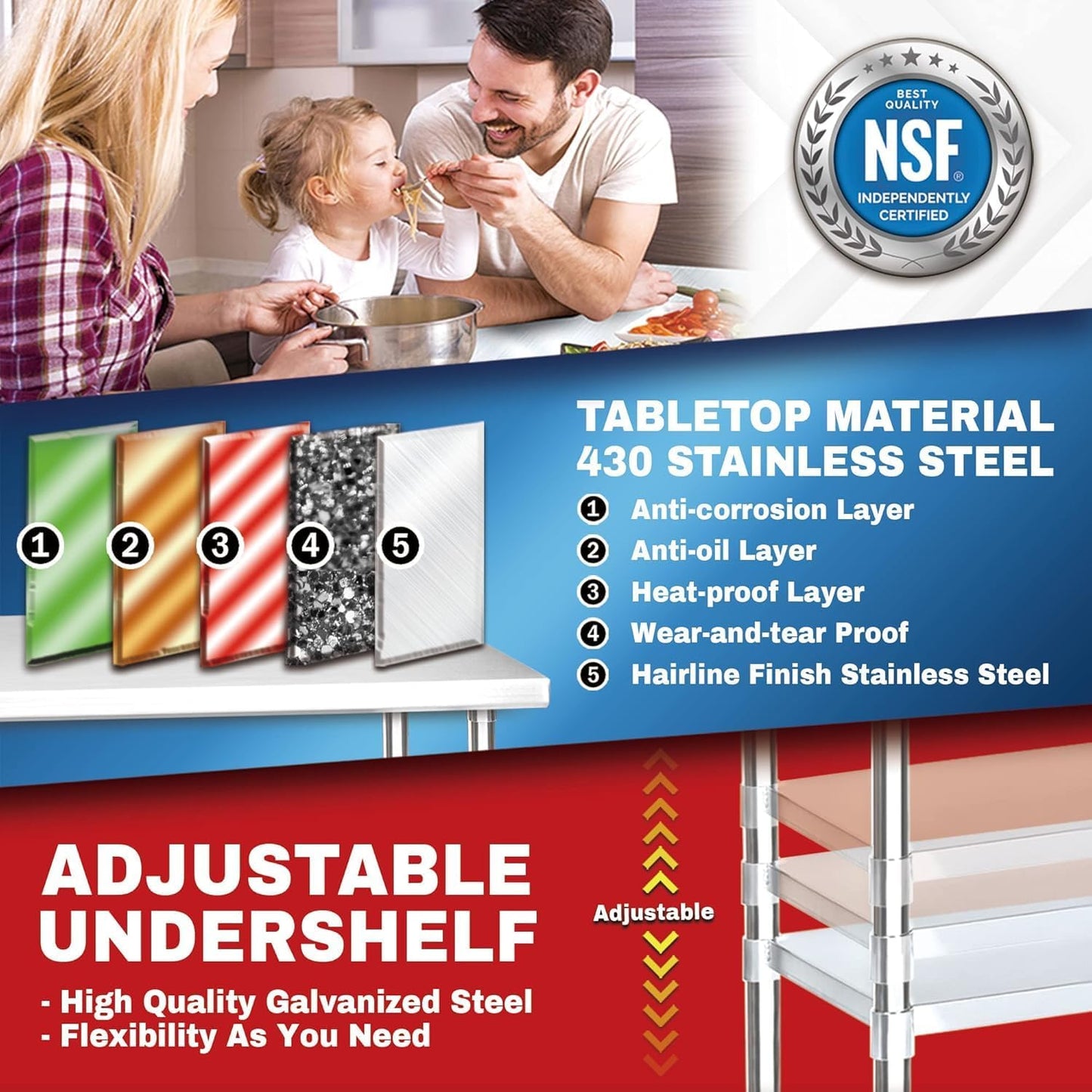 DuraSteel 24x36 Stainless Steel Work Table - NSF Commercial Prep Metal Table - Outdoor Pizza Oven Stand w/Under Shelf - Kitchen Island Laundry Utility Garage Microwave Stand Large Rolling Storage Cart