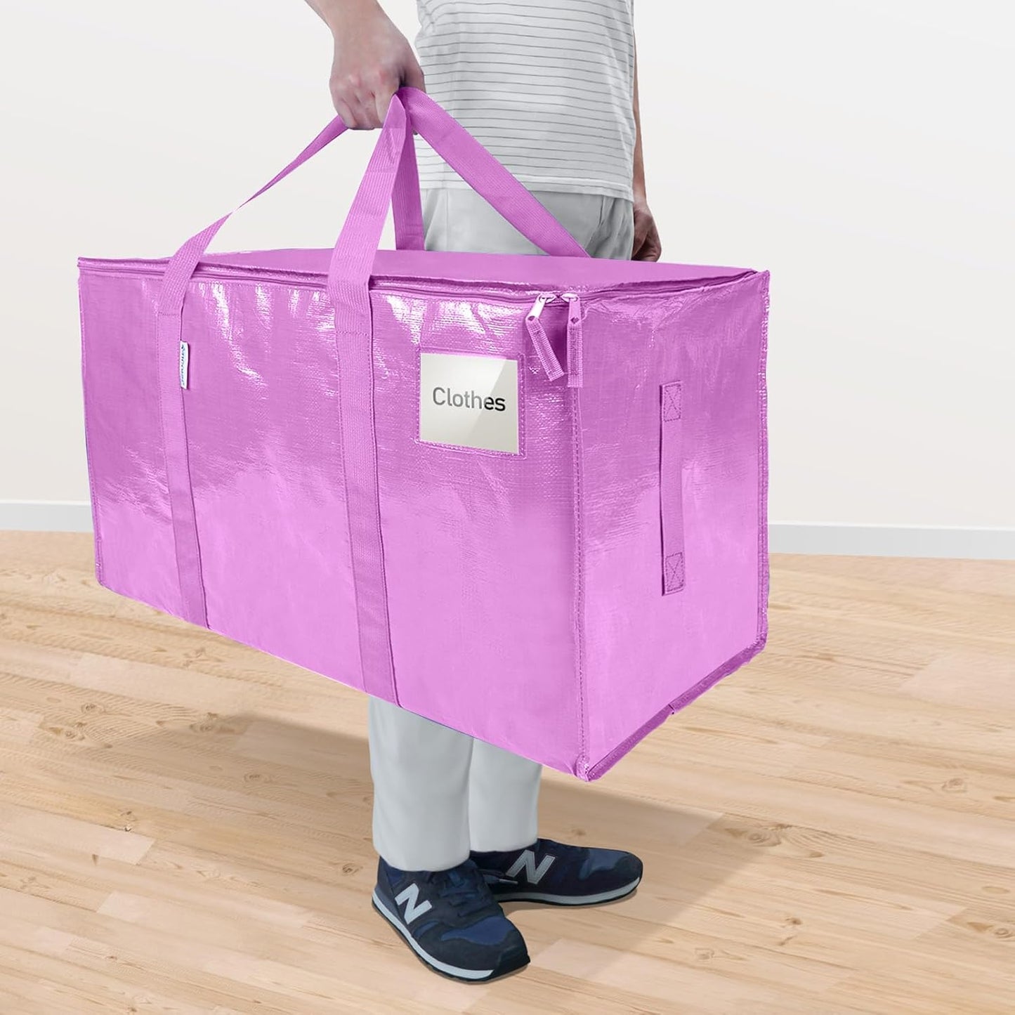 TICONN 4 Pack Extra Large Moving Bags with Zippers & Carrying Handles, Heavy-Duty Storage Tote Moving Boxes for Space Saving (4 Pack, Pink)