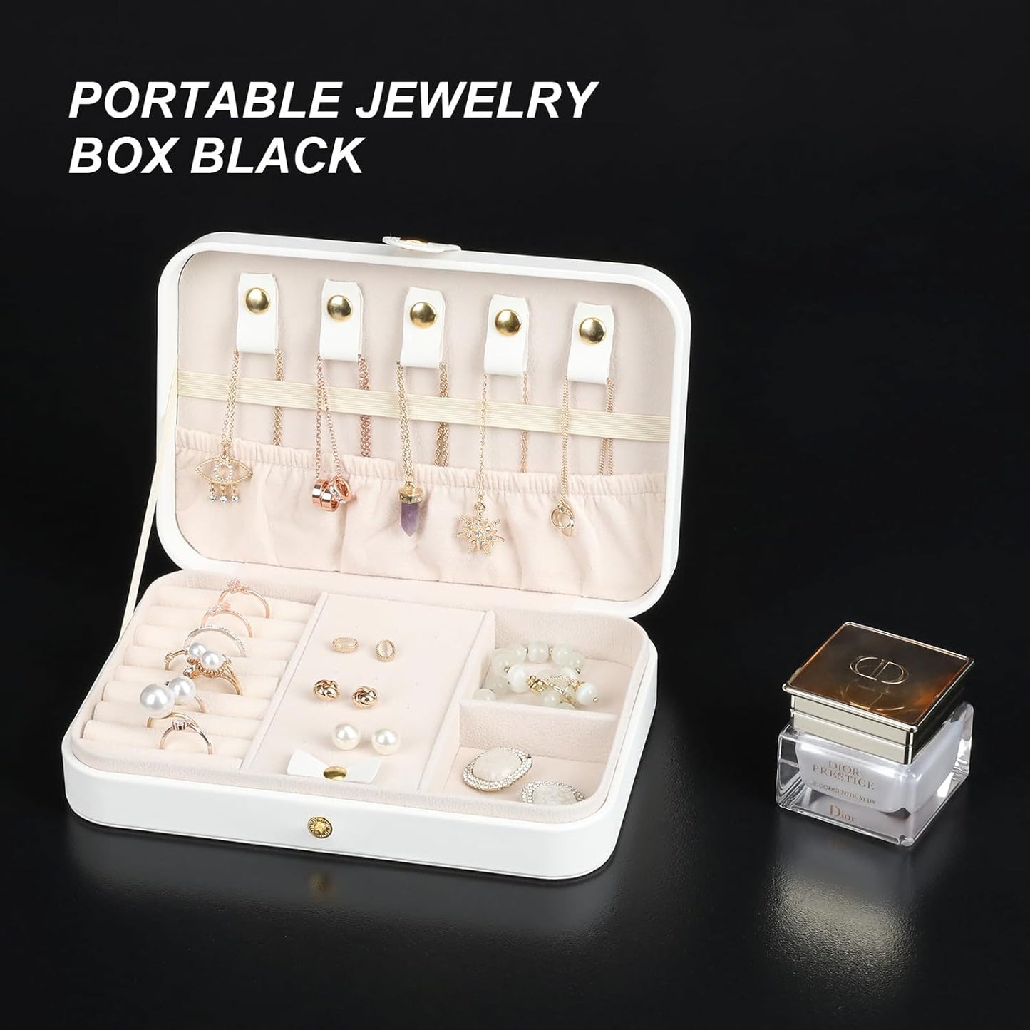 Small Jewelry Box, Travel Jewelry Case Portable Jewelry Boxes for Women, 2-Layer Mini Jewelry Travel Organizer, Gift for Women Girls,White D