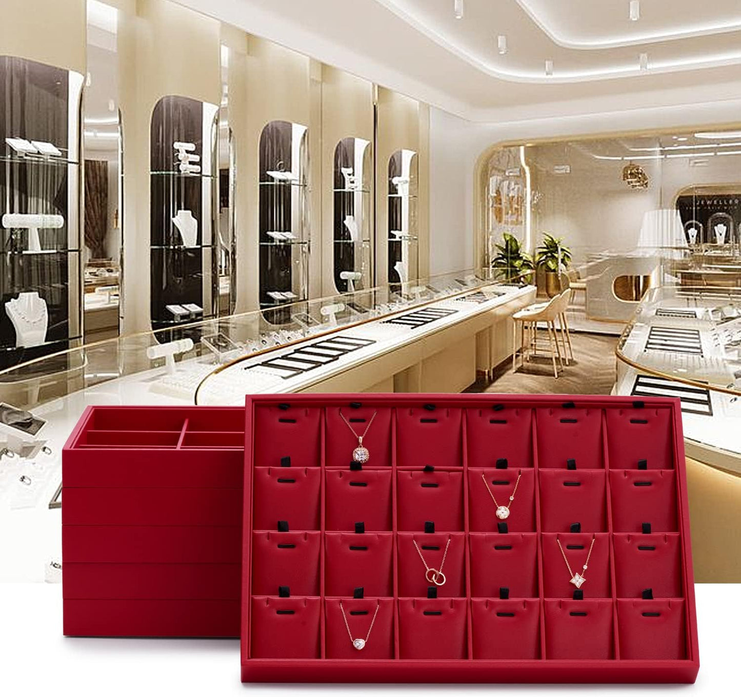 Oirlv Gorgeous Red Leather Jewelry Tray 12 Grid Jewelry Drawer Organizer Bracelet Earrings Watches Storage