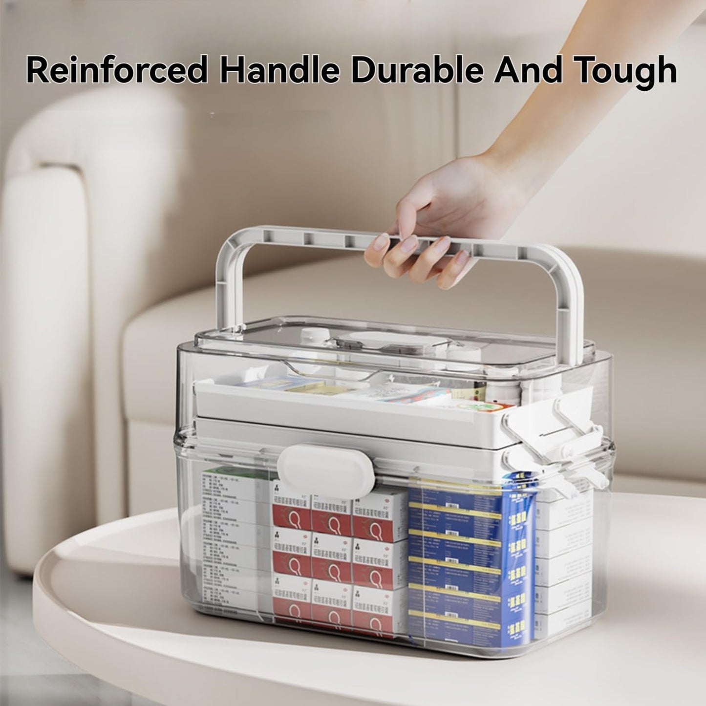 3-Tier Portable Medicine Storage Box, Medical Organizer with Removable Small Medicine Box, Dustproof & Moisture-Proof, Family Size with Transparent Visual Design, Suitable for Home&Travel Use (Clear)