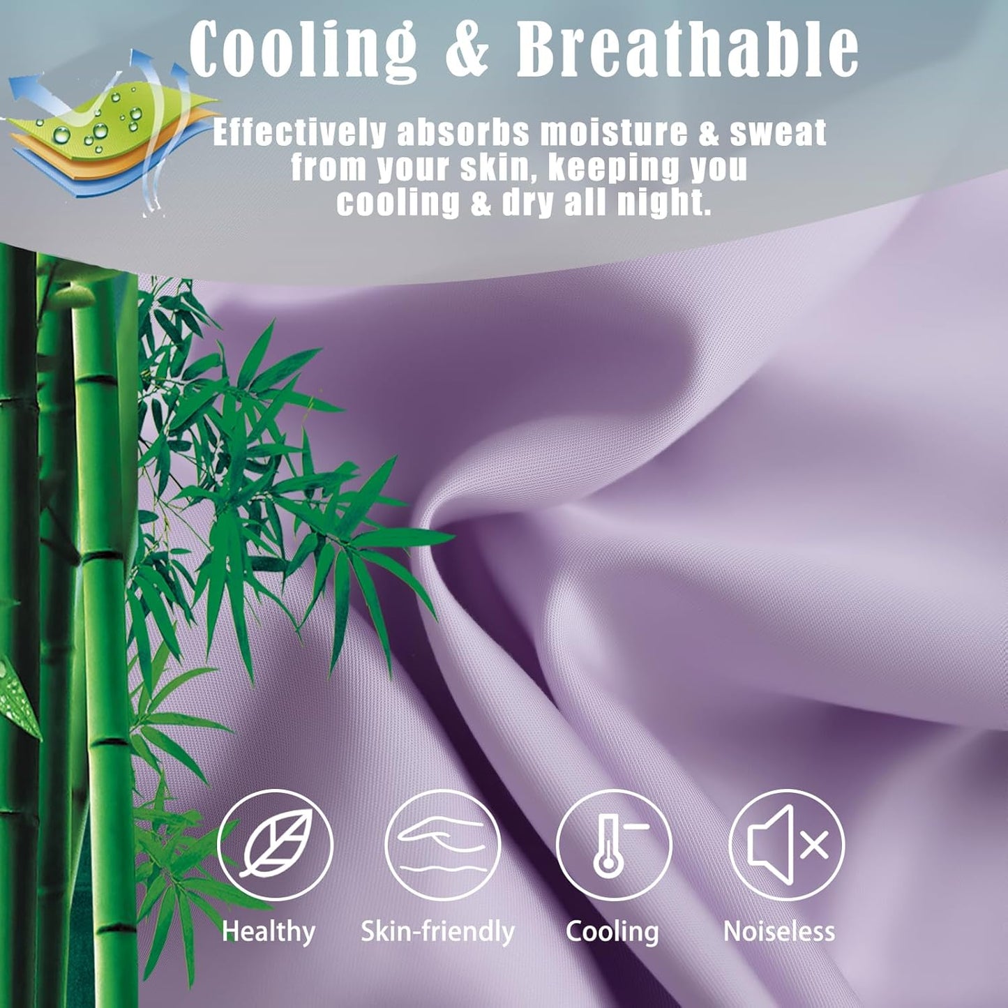 TELUS Pillow Cases Queen Size 2 Pack, Bamboo Rayon & Lyocell Pillowcase with Envelope Closure, Cooling Breathable Pillow Cover for Hot Sleeper & Night Sweats, 20x30 inch, Light Purple