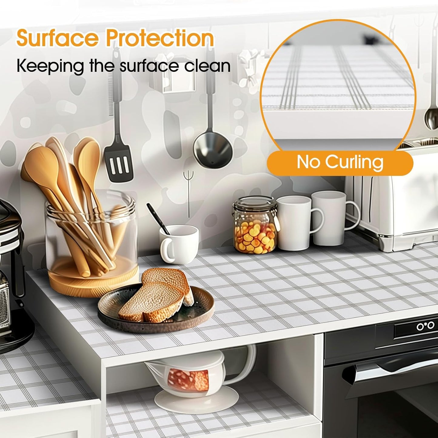 Shelf and Drawer Liner for Kitchen Cabinets Non-Adhesive, Strong Grip Non-Slip Thickened Cabinet Liners for Shelves, Waterproof Mats for Dresser Cupboard, White Square, 23 in x 30 Feet