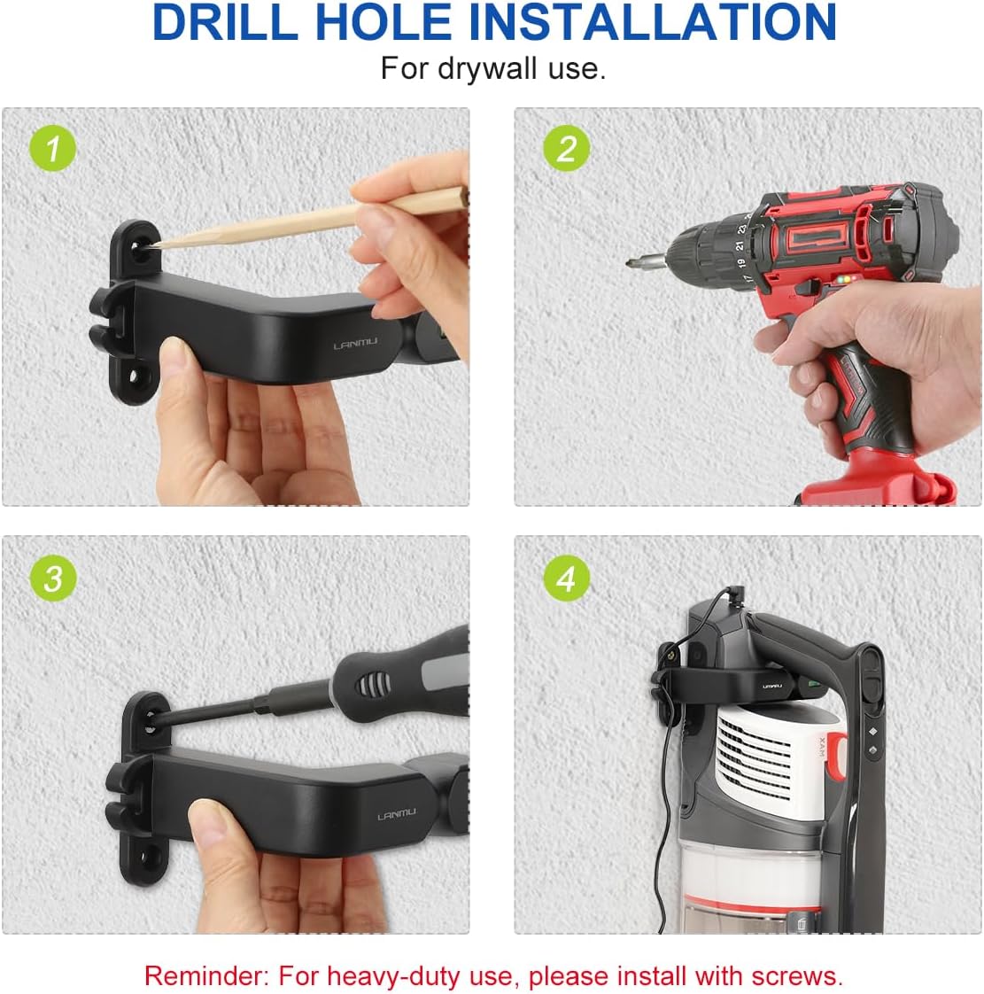 LANMU Upgraded Wall Mount Holder with Cable Clip Compatible with Shark IX141 IZ462H IZ682H IZ377H IZ376H Pet Cordless Stick Vacuum, Handheld Vac CH951 CH950