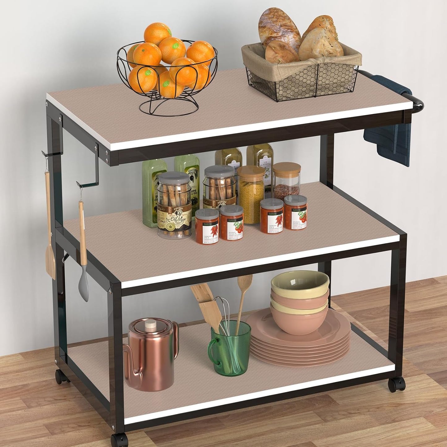 Beige Shelf Liners for Kitchen Cabinets Non Adhesive Drawer Liner for Bathroom Waterproof Refrigerator Liners for Shelves Fridge Plastic Mats Cabinet Cupboard Liner 17.5 x 236.2 Inches x 2 Rolls