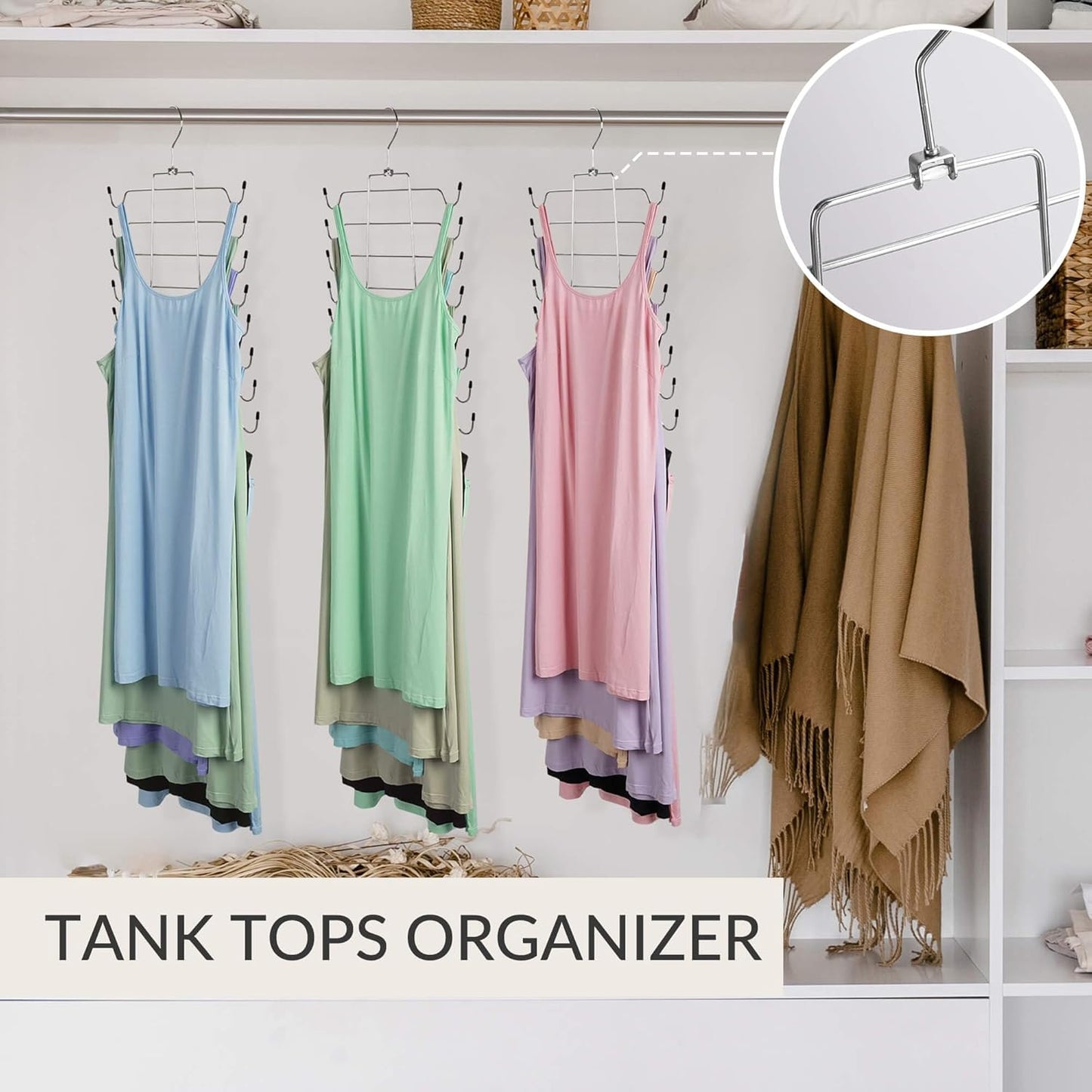 ZEDODIER 6 Pack Tank Top Hanger Space Saving, Bra Hangers for Closet Organizer, Hanging Bra Organizer Tank Tops Holder with 48 Hooks, Metal Closet Organizers and Storage Small Space Solutions, Silver