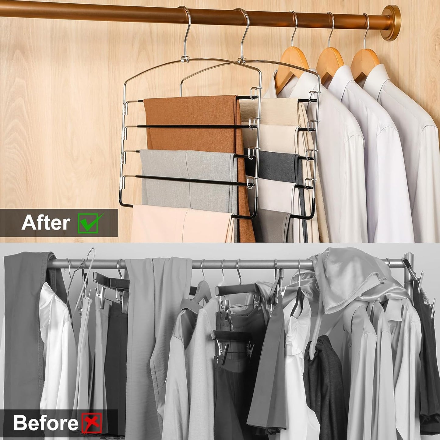 TOPIA HANGER Pant Hangers Space Saving 3 Pack Yoga Pants Leggings Hangers for Closet Non Slip 5 Tier Swing Arm Hanger Organizer for Pants Yoga Pants Leggings Trouser Jeans Slack - CT49B
