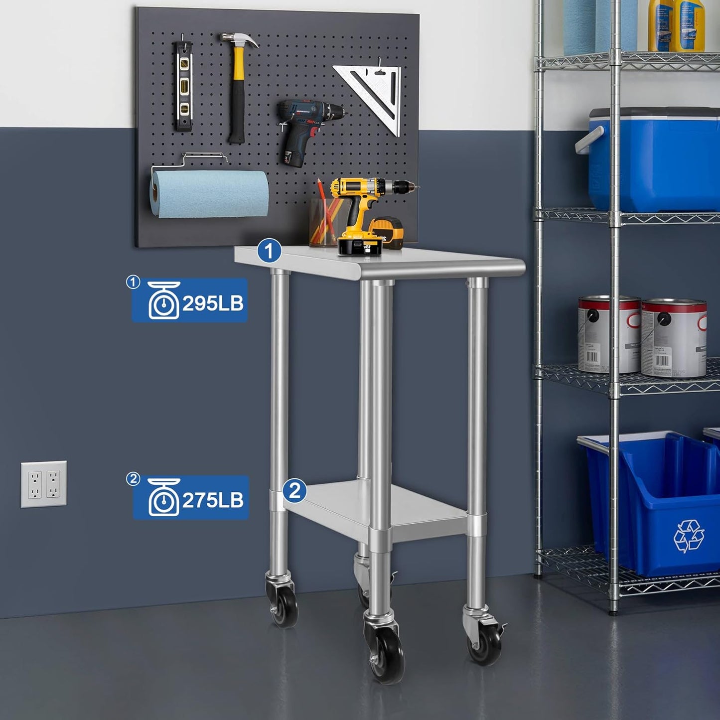 HARDURA Stainless Steel Commercial Table Prep & Work Table with Casters Heavy Duty Metal Table with Wheels NSF 430 24×15 Inches
