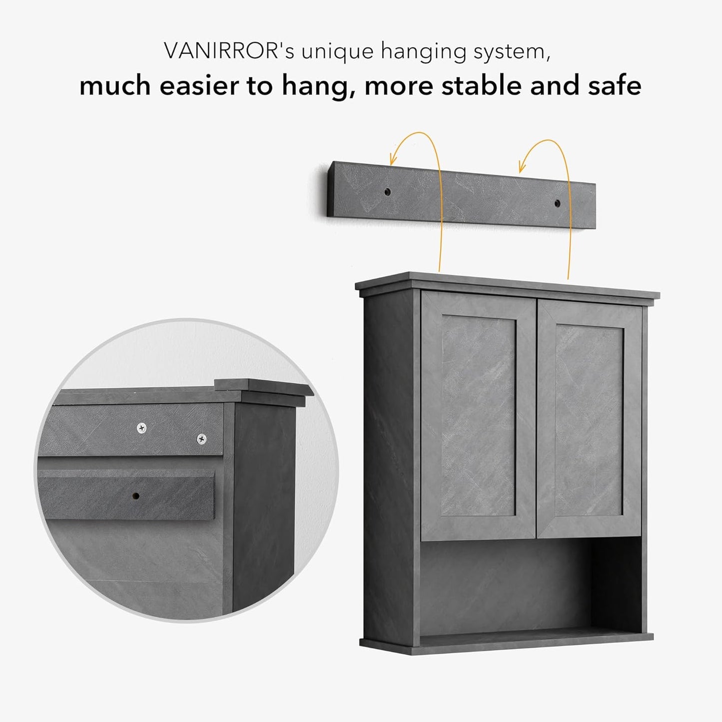Bathroom Wall Cabinet Over Toilet Storage Cabinets 25x30 in Above Toilet Wood Medicine Cabinets for Bathroom Wall Mounted Cabinet with 2 Door & Adjustable Shelf Texture Grey