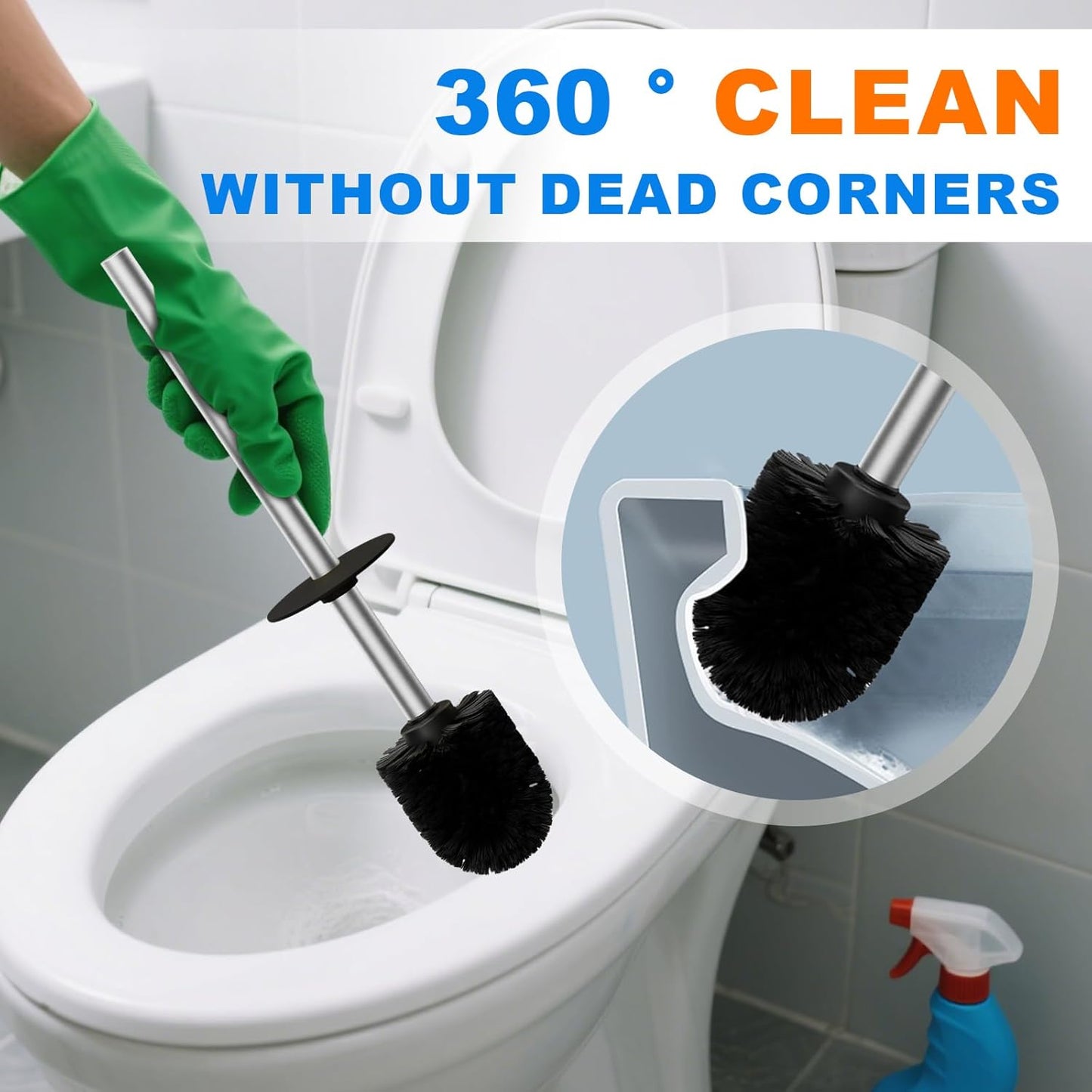 304 Stainless Steel Toilet Brush and Brush Holder Set, Circular Floor Toilet Brush Holder, Long Handle, Bathroom Heavy-Duty Cleaner, High-End Cylinder Wall，2 Brush Head (Brushed) YIGUANXIN